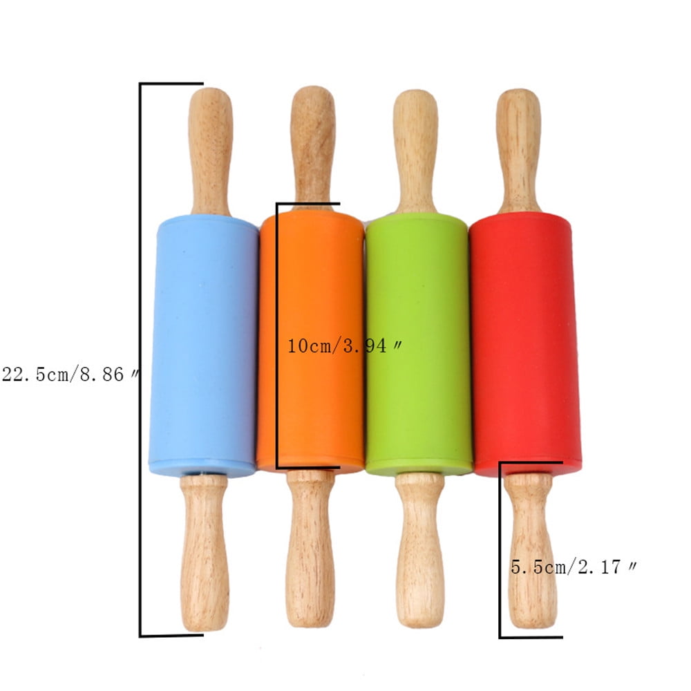 Mini Silicone Rolling Pin, Small Dough Roller with Wood Handle, Non-stick Rolling Pins with Handle, for Craft Kitchen Dough Cookie Pastry Fondant Cake, 1 Pcs, 8.86 Inches 8.86