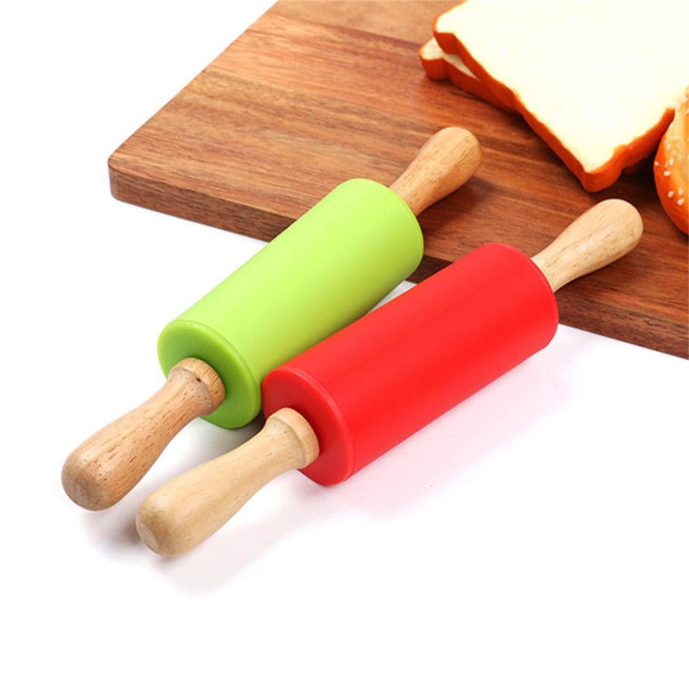 Mini Silicone Rolling Pin, Small Dough Roller with Wood Handle, Non-stick Rolling Pins with Handle, for Craft Kitchen Dough Cookie Pastry Fondant Cake, 1 Pcs, 8.86 Inches 8.86