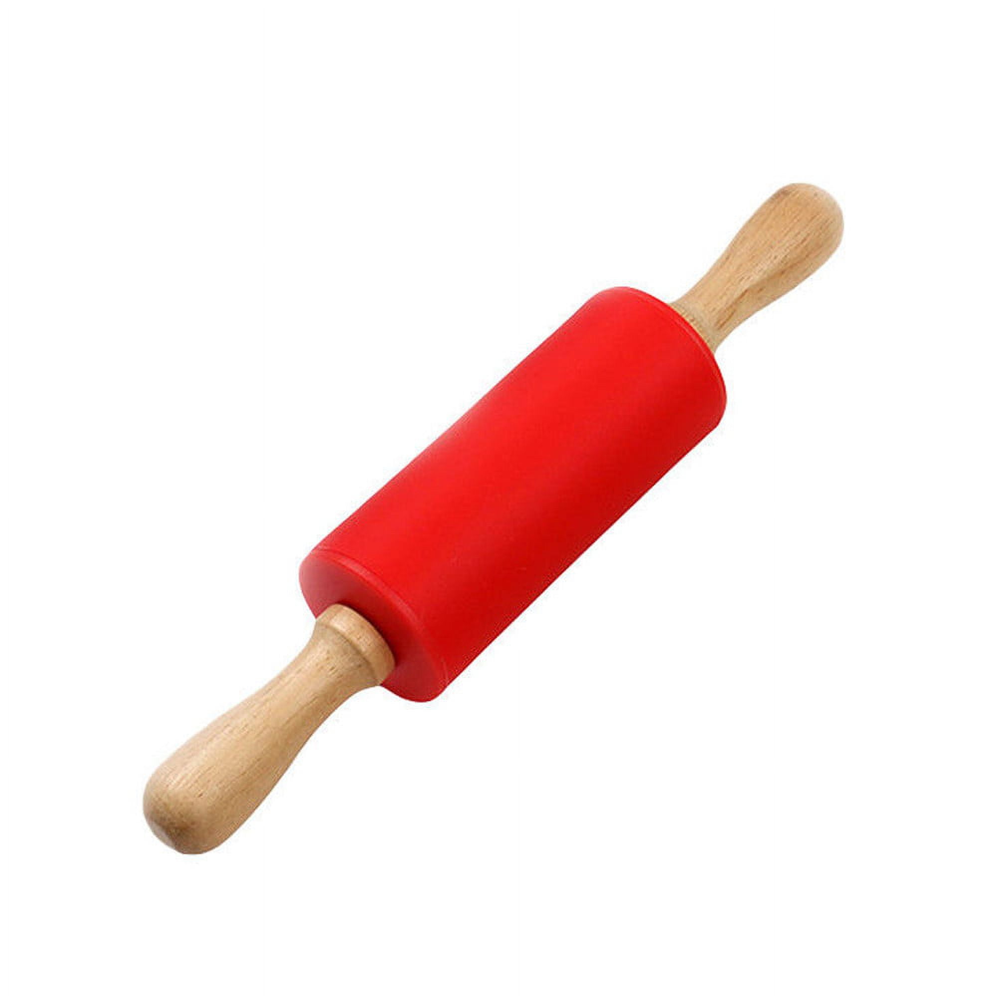 Mini Silicone Rolling Pin, Small Dough Roller with Wood Handle, Non-stick Rolling Pins with Handle, for Craft Kitchen Dough Cookie Pastry Fondant Cake, 1 Pcs, 8.86 Inches 8.86
