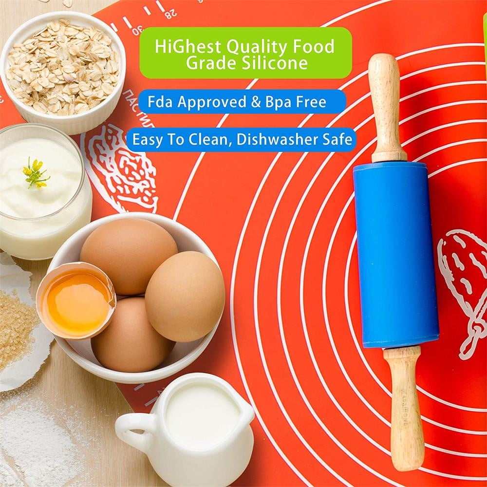 Mini Silicone Rolling Pin, Small Dough Roller with Wood Handle, Non-stick Rolling Pins with Handle, for Craft Kitchen Dough Cookie Pastry Fondant Cake, 1 Pcs, 8.86 Inches 8.86