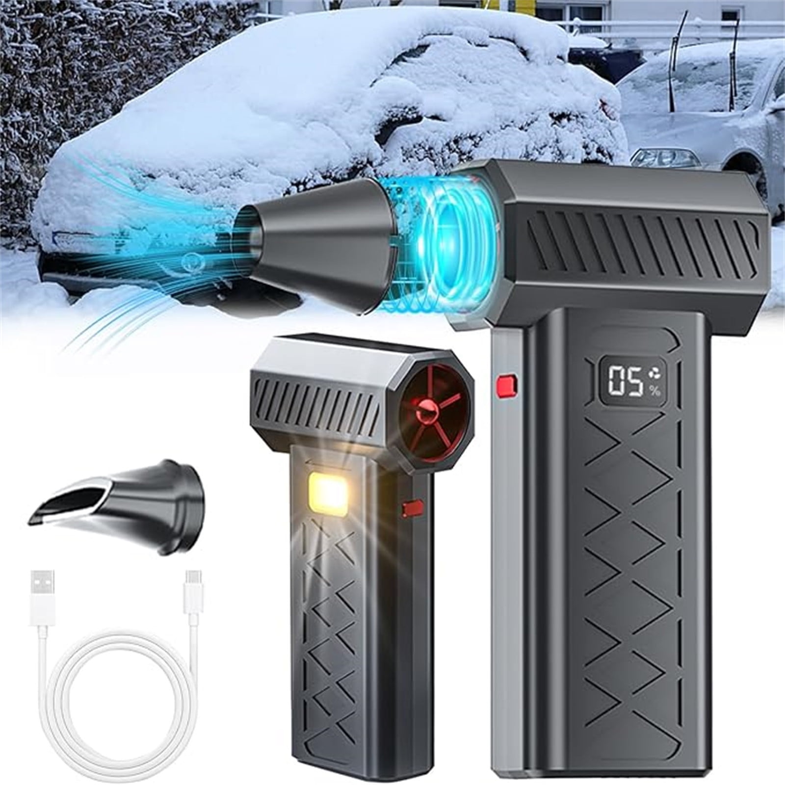 Mini Turbo Snow Blower,Turbo Blower for Car with Magnetic Nozzle,Portable Snow Turbo Blower,Ideal for Vehicle Snow Removal and Home Cleaning,5000W Snow Blower for Car Windshield Snow Removal Black - Image 1