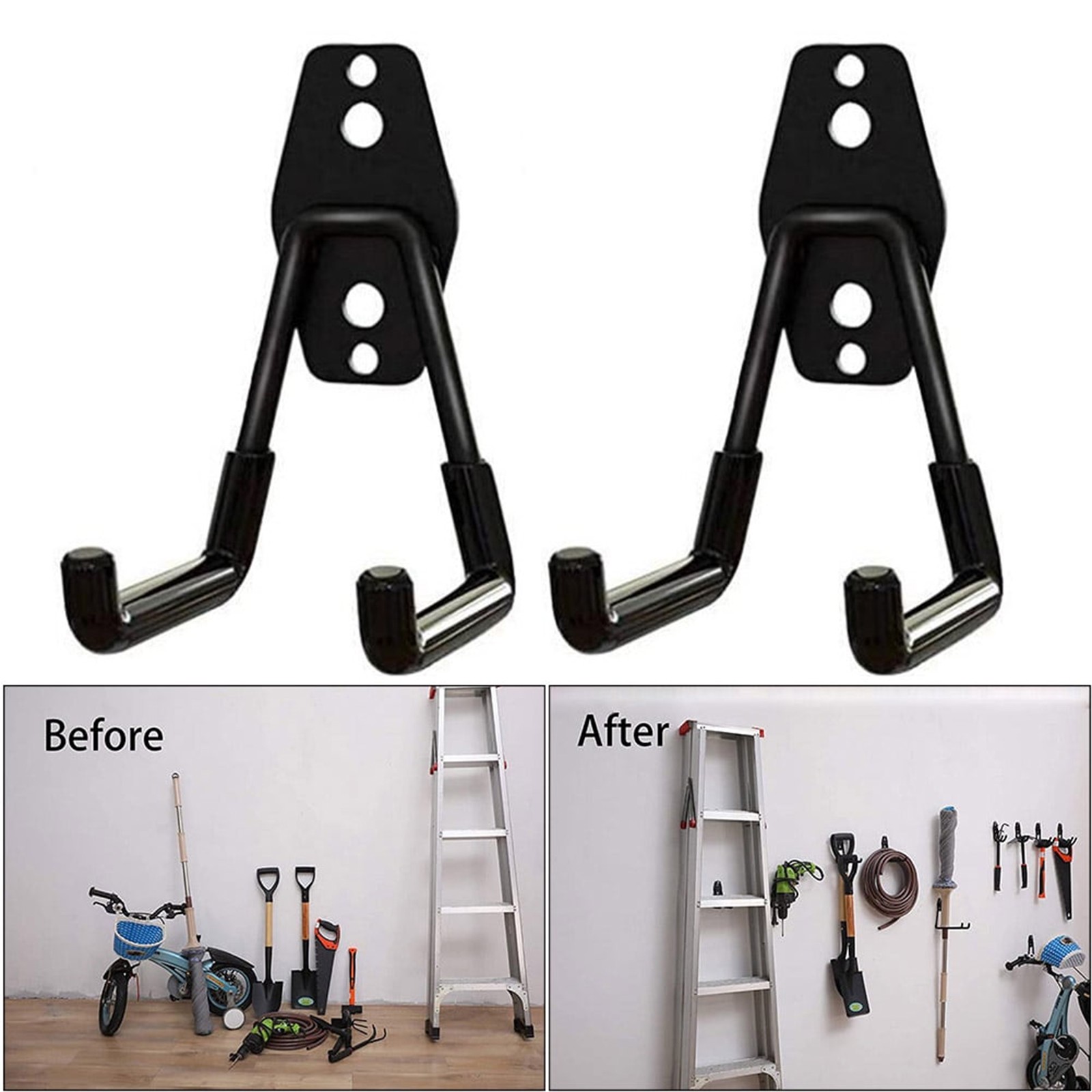 Garage Storage Utility Hooks, Heavy Duty Garage Hooks, Garage Garden Tool Organizer, Steel Wall Mount Hooks, Garden Small U Hooks, Wall Mount Hanger Organizer for Tools, 1 Pcs, 2.56x2.05x4.33 2.56