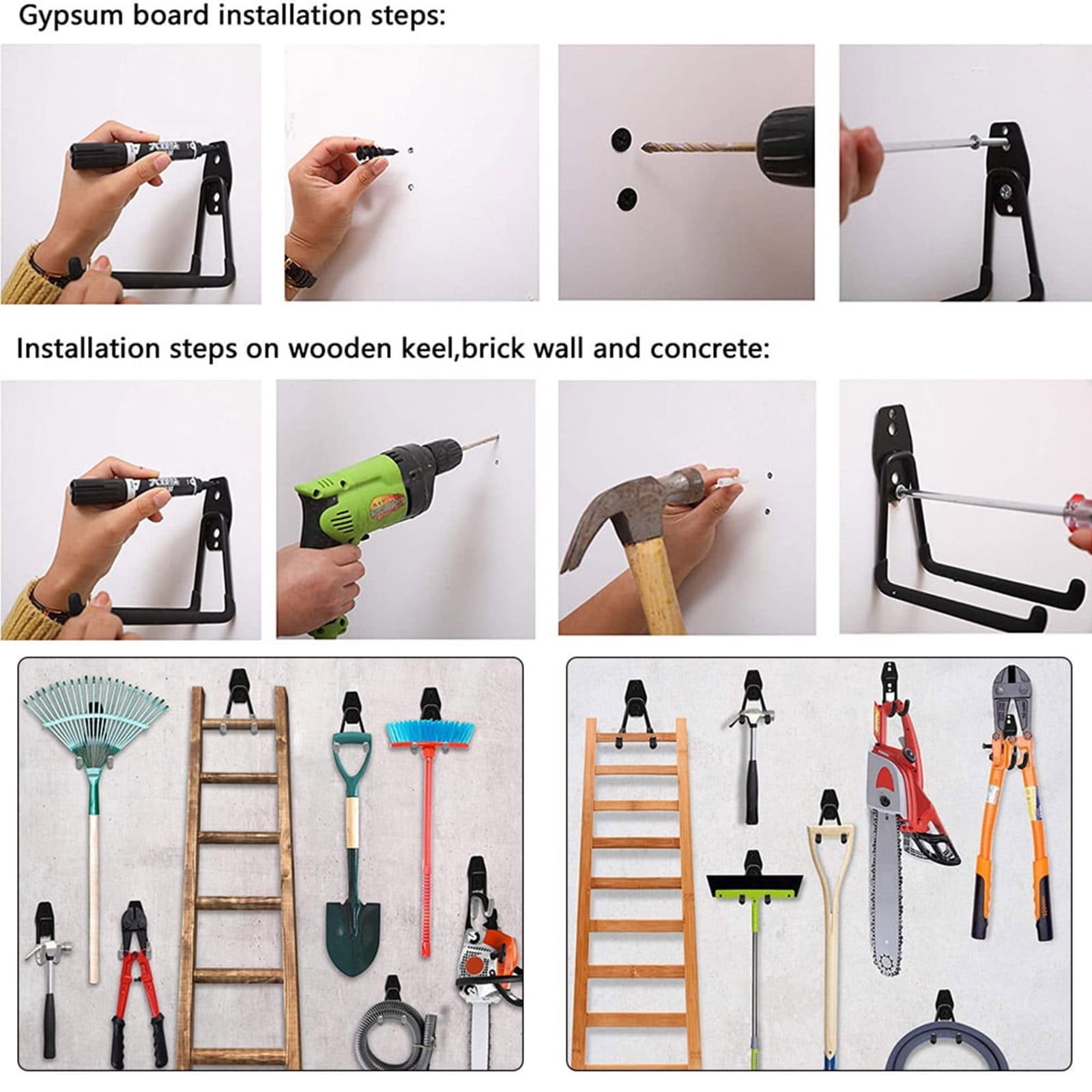 Garage Storage Utility Hooks, Heavy Duty Garage Hooks, Garage Garden Tool Organizer, Steel Wall Mount Hooks, Garden Small U Hooks, Wall Mount Hanger Organizer for Tools, 1 Pcs, 2.56x2.05x4.33 2.56