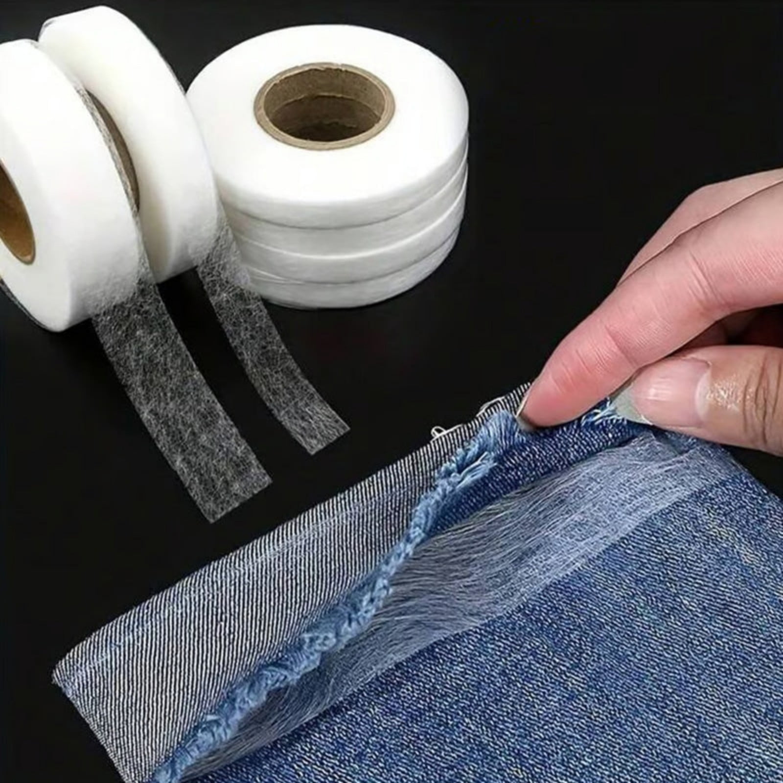White No Sew Hemming Tape Double Sided,No Sewing Hemming Tape,Fabric Adhesive Tape,Fabric Tape For Hemming,No Sew Hemming Tapes For Pants Curtains Dresses Clothes Fabric Crafting Projects,1.5 cm 1 cm White - Image 2