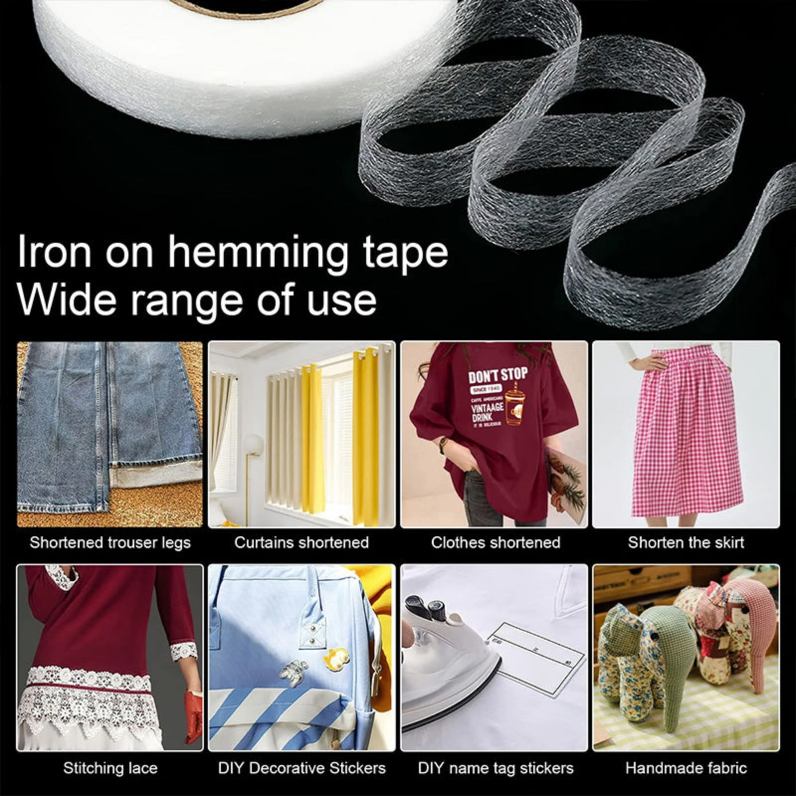 White No Sew Hemming Tape Double Sided,No Sewing Hemming Tape,Fabric Adhesive Tape,Fabric Tape For Hemming,No Sew Hemming Tapes For Pants Curtains Dresses Clothes Fabric Crafting Projects,1.5 cm 1 cm White - Image 4
