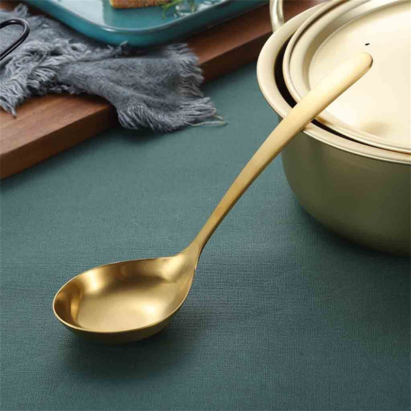 Gold Ladle, Stainless Steel Kitchen Ladle With Gold Plating, Soup Ladle, Cooking Ladle, Metal Soup Spoon For Cooking, Dishwasher Safe, Easy to Clean, 1 Pcs One Size Gold - Image 1