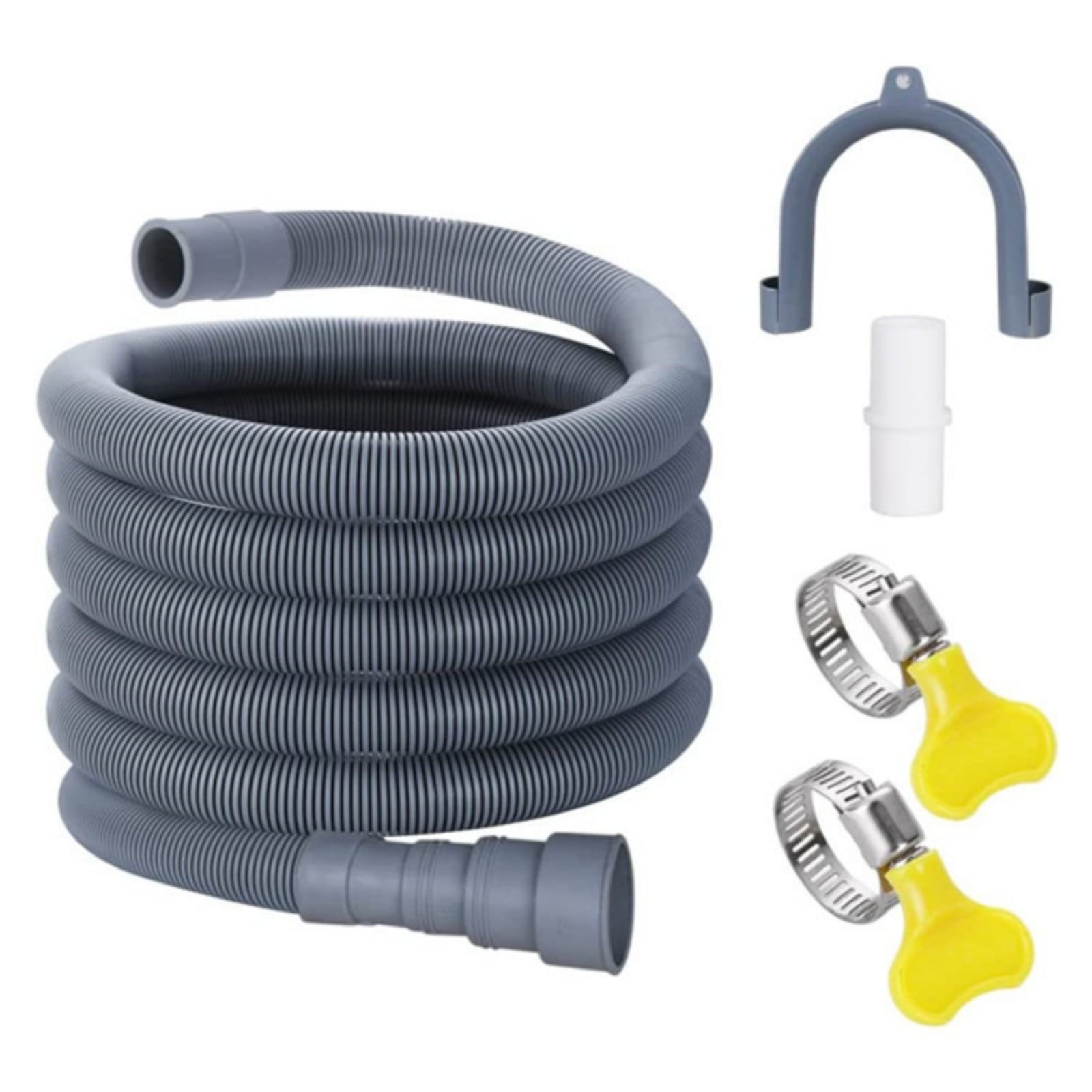 Washing Machine Drain Hose Extension Kit, Durable Washer Drain Hose, Universal for Washer, Dishwasher & Dehumidifier, 5-Piece Set with U-Bracket, 2 Clamps & Adapter, 1 Set, 6.5 Ft 9.8' Grey - Image 1