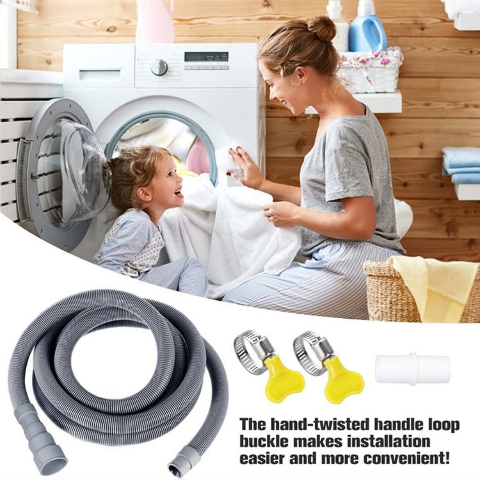 Washing Machine Drain Hose Extension Kit, Durable Washer Drain Hose, Universal for Washer, Dishwasher & Dehumidifier, 5-Piece Set with U-Bracket, 2 Clamps & Adapter, 1 Set, 6.5 Ft 9.8' Grey - Image 2