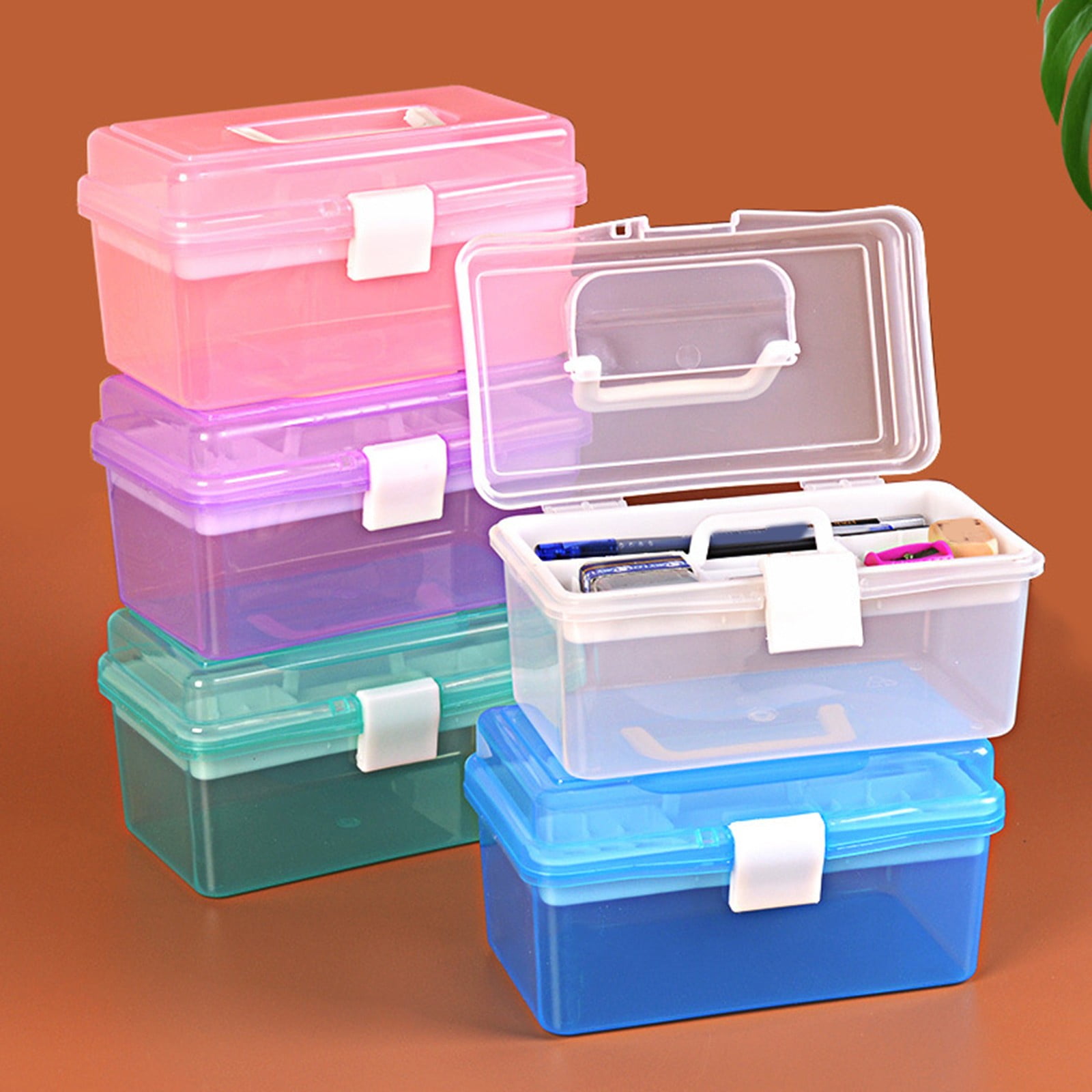 Transparent Storage Box, Clear Storage Latch Box Plastic Container Plastic Carrying Case with Handle and Latches for Home Desktop, 1 Pcs, 7.68x4.13x4.33 7.08