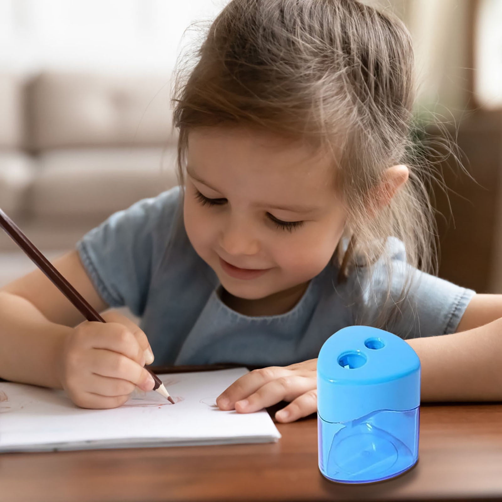 2025 Double Hole Oval Pencil Sharpener with Transparent Cover,Carbon Steel Blades for Safe Sharpening,Leak-Proof Shavings Container,Portable Design for niñas,estudiantes,and Office Use - Image 5