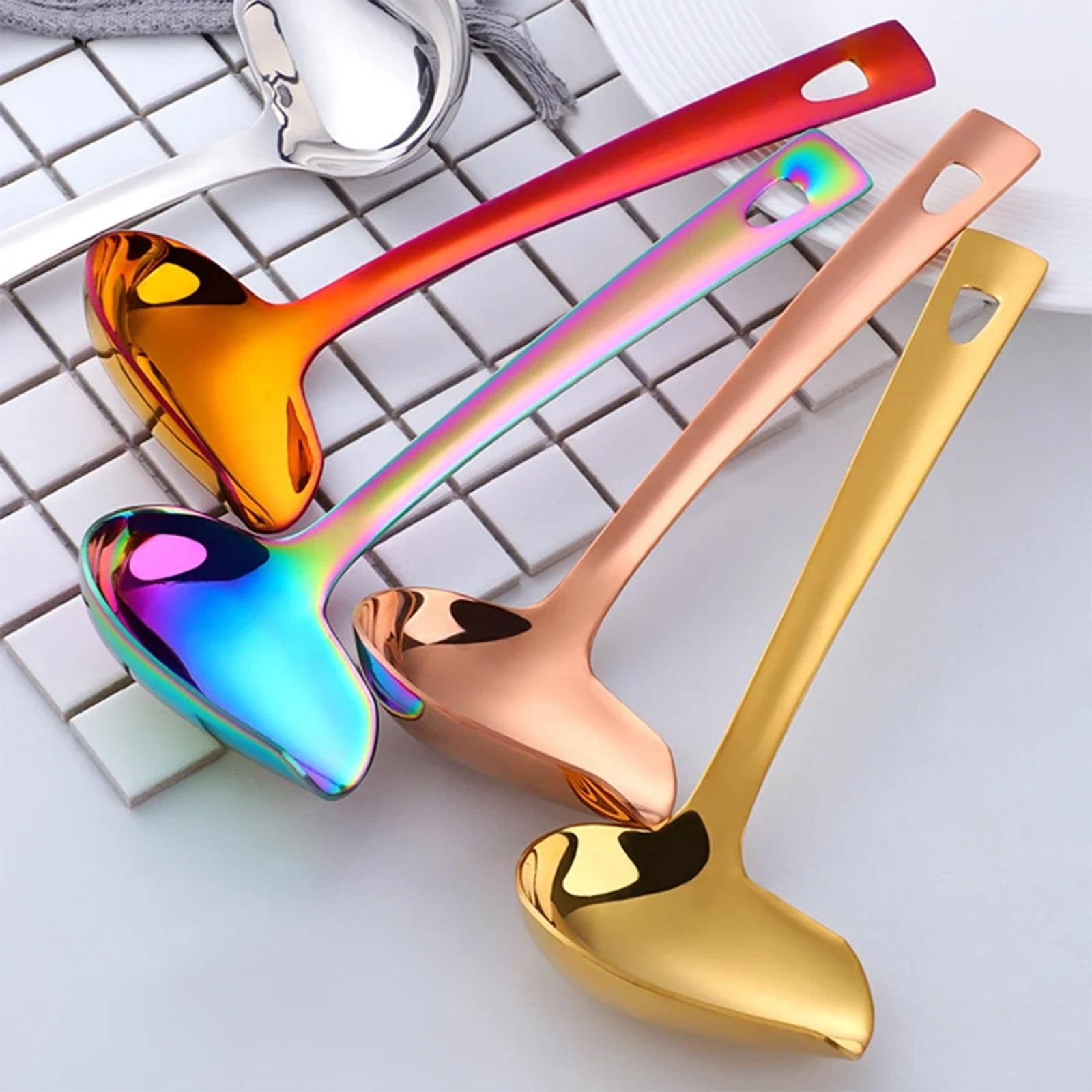 1 Pcs Small Soup Ladle,Stainless Steel Small Ladle With Pour Spout,9.45 Inch Soup Spoons,Kitchen Soup Laddle,Metal Spoon For Soups, Serving, Cooking, Stews And More,Kitchen Utensil,Z_Silver Gold - Image 3