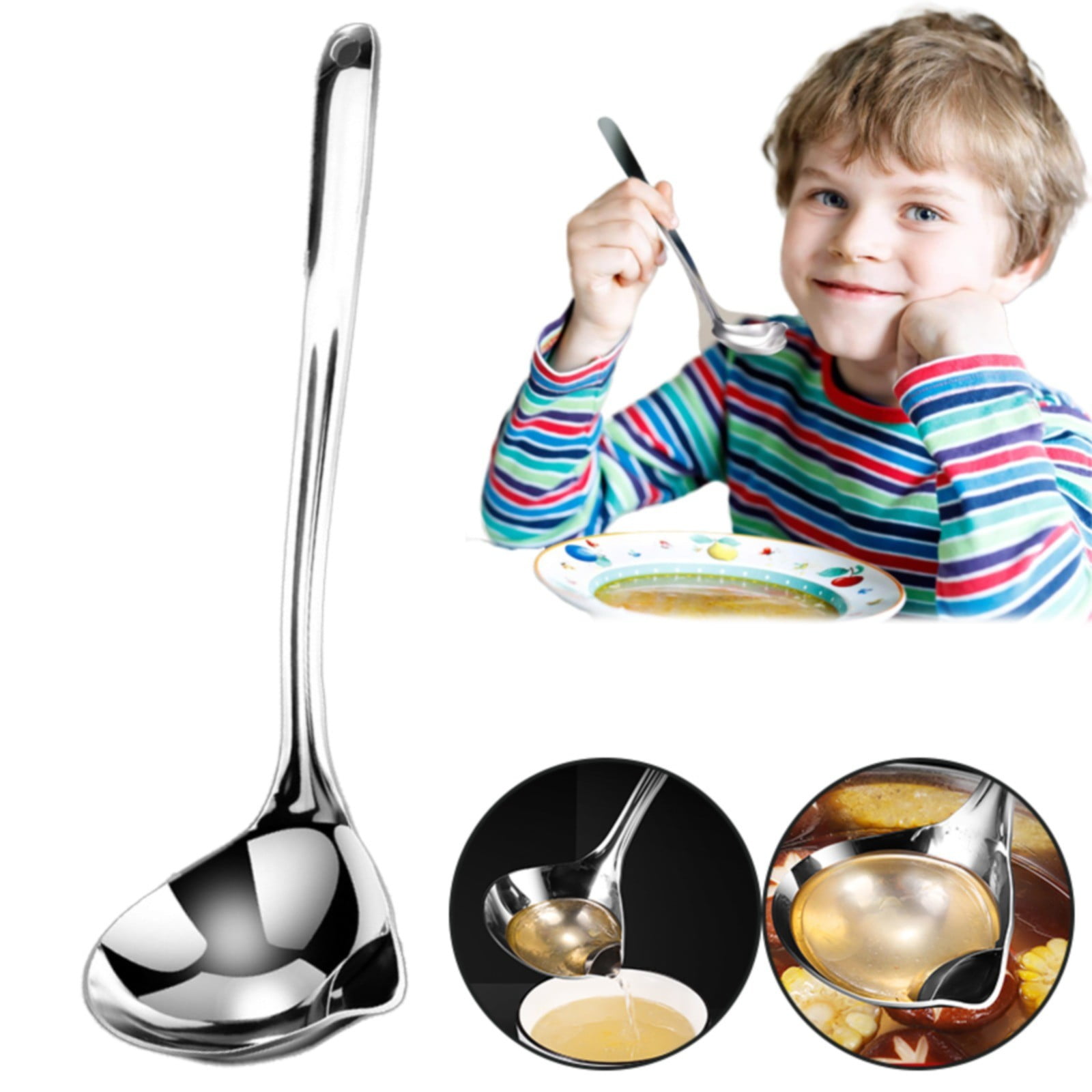 1 Pcs Small Soup Ladle,Stainless Steel Small Ladle With Pour Spout,9.45 Inch Soup Spoons,Kitchen Soup Laddle,Metal Spoon For Soups, Serving, Cooking, Stews And More,Kitchen Utensil Z_Silver - Image 3