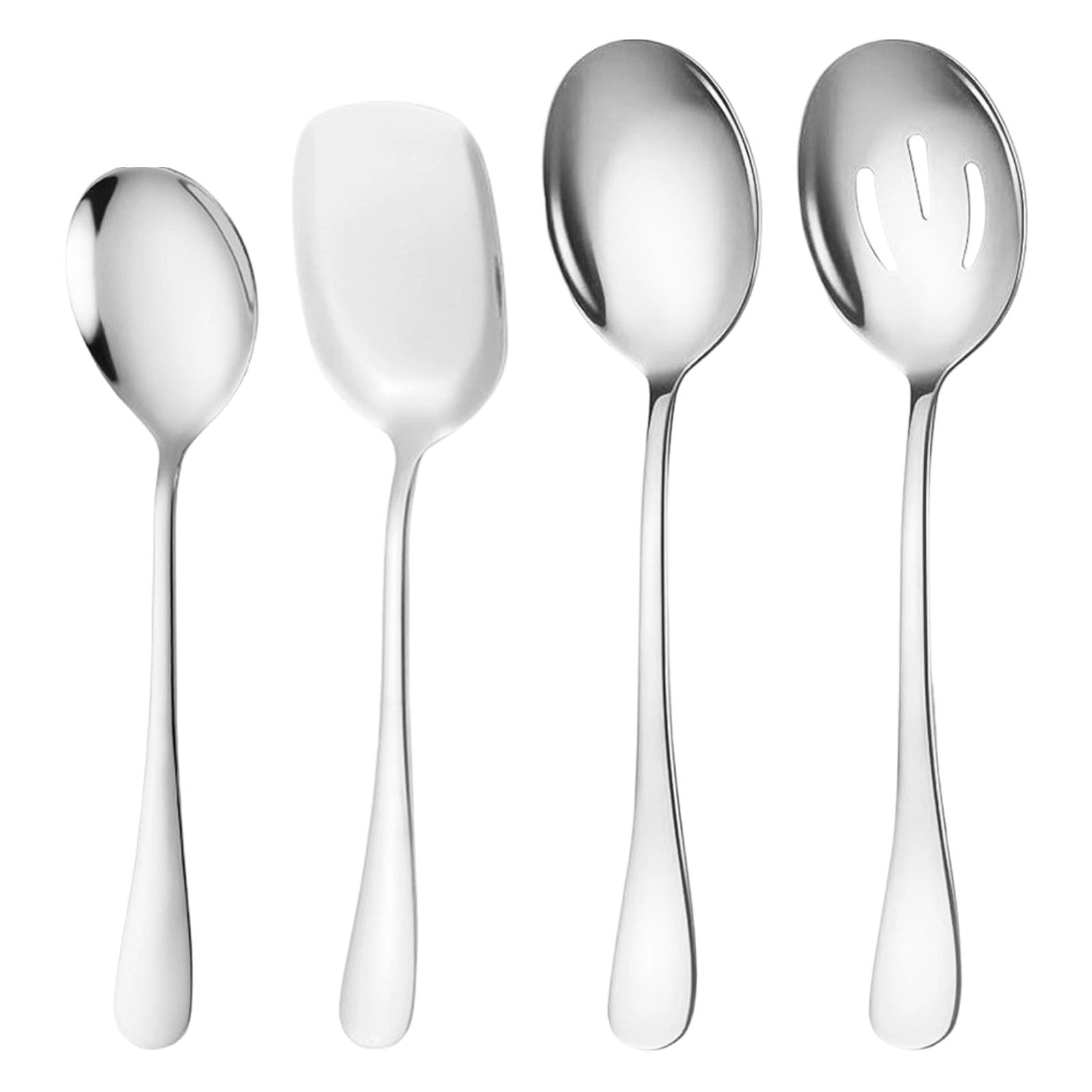 Serving Spoon Set, Stainless Steel Buffet Serving Spoons Set, Includes 3 Serving Spoons and 1 Slotted Spoons, Large Cutlery for Catering Buffet, Mirror Polished, Dishwasher Safe, Set of 4 Multisize Silver*4 - Image 1