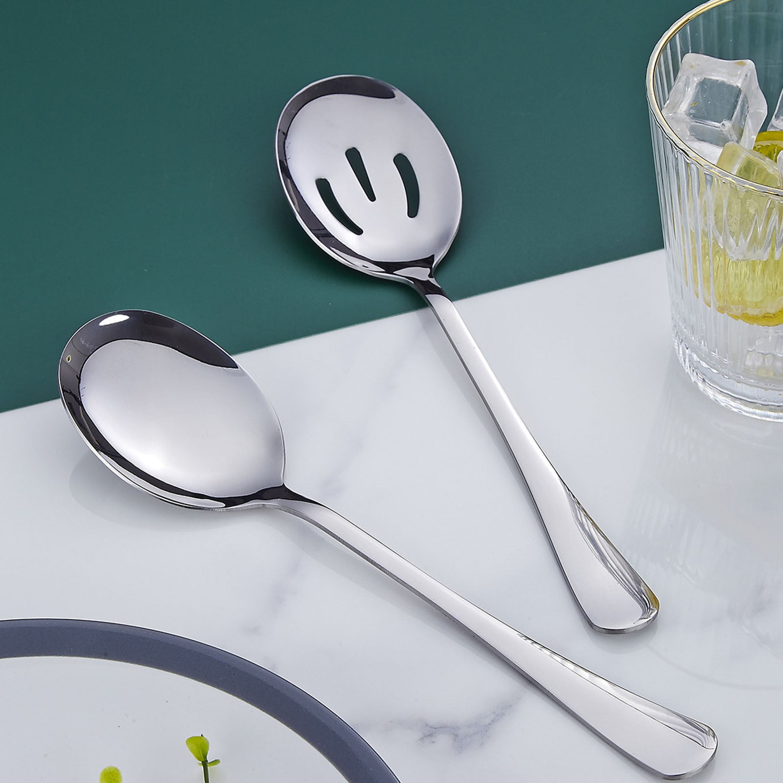 Serving Spoon Set, Stainless Steel Buffet Serving Spoons Set, Includes 3 Serving Spoons and 1 Slotted Spoons, Large Cutlery for Catering Buffet, Mirror Polished, Dishwasher Safe, Set of 4 Multisize Silver*4 - Image 2