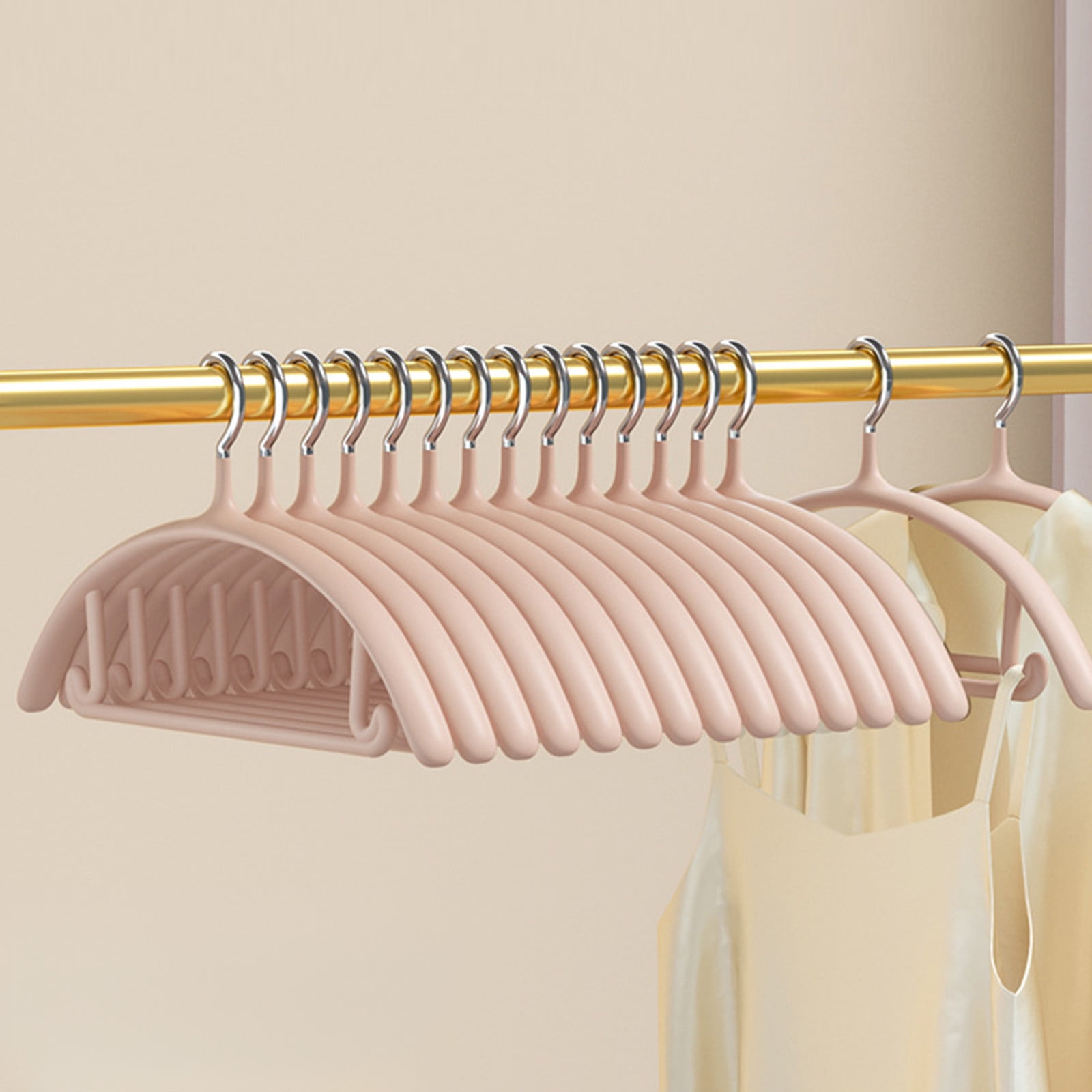 Premium Velvet Hangers, Heavyduty- Non Slip No Shoulder Bump Suit Hanger - Chrome Hooks,Space Saving Round Clothes Hanger for Coat,Sweater,Jackets,Pants,Household Silicone Clothes Hanger ( 10 Pack) Beige - Image 2