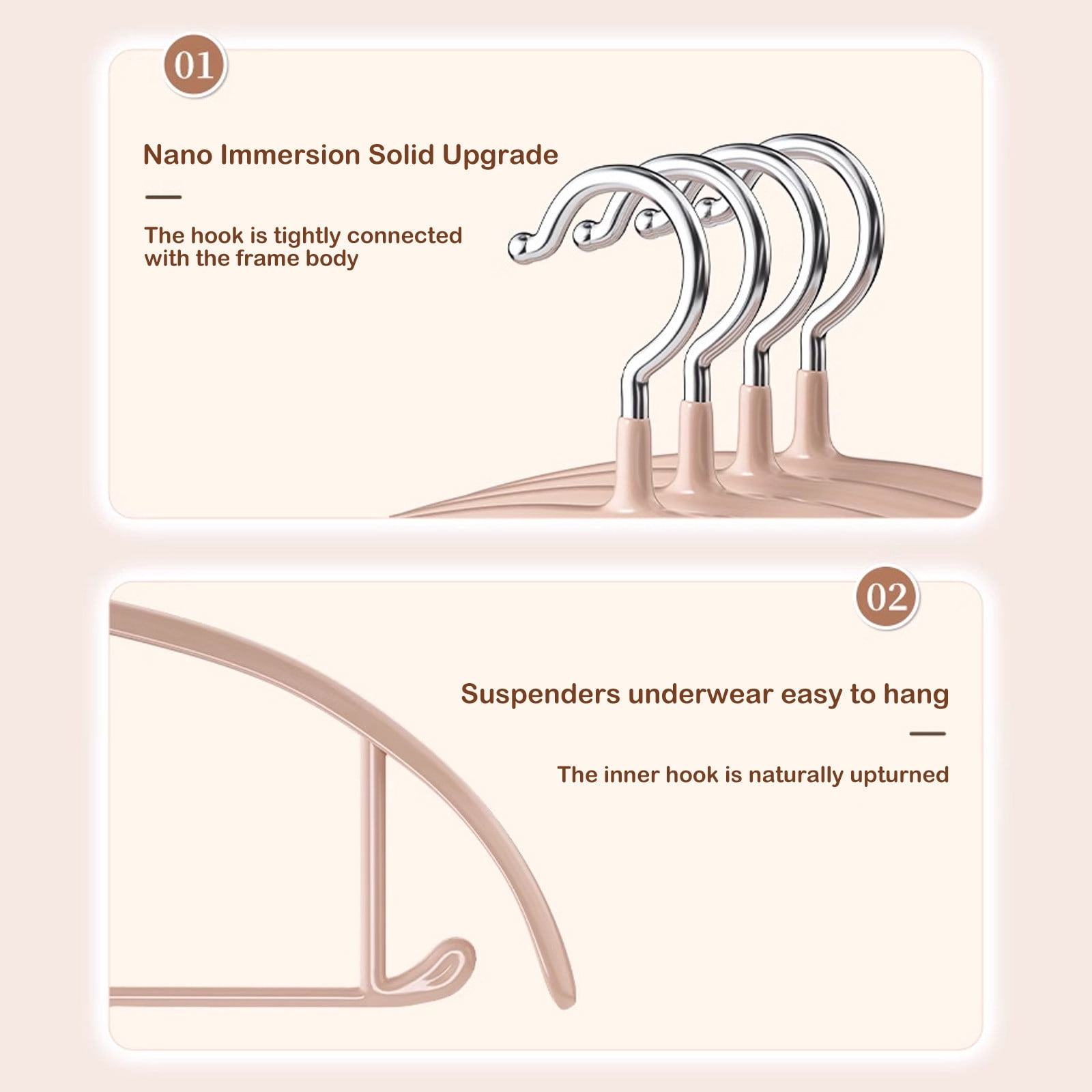 Premium Velvet Hangers, Heavyduty- Non Slip No Shoulder Bump Suit Hanger - Chrome Hooks,Space Saving Round Clothes Hanger for Coat,Sweater,Jackets,Pants,Household Silicone Clothes Hanger ( 10 Pack) Beige - Image 6