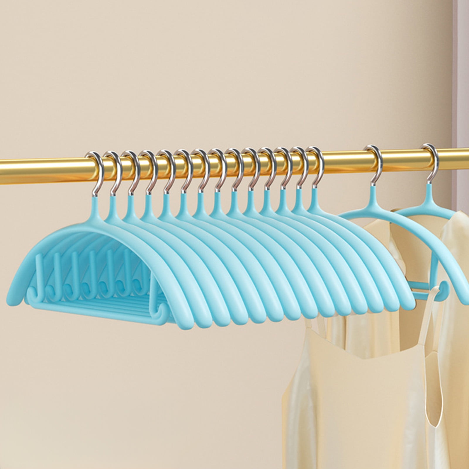 Premium Velvet Hangers, Heavyduty- Non Slip No Shoulder Bump Suit Hanger - Chrome Hooks,Space Saving Round Clothes Hanger for Coat,Sweater,Jackets,Pants,Household Silicone Clothes Hanger ( 10 Pack) Blue - Image 2