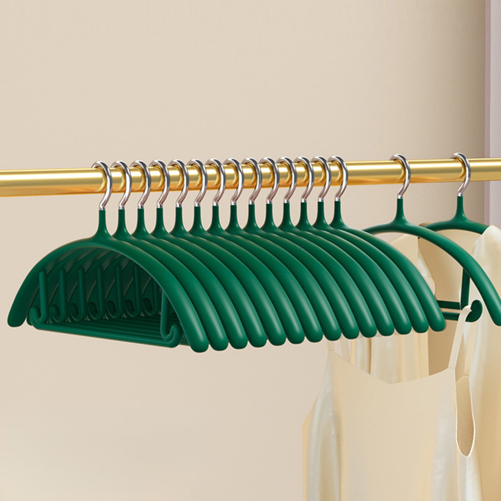 Premium Velvet Hangers, Heavyduty- Non Slip No Shoulder Bump Suit Hanger - Chrome Hooks,Space Saving Round Clothes Hanger for Coat,Sweater,Jackets,Pants,Household Silicone Clothes Hanger ( 10 Pack) Green - Image 2