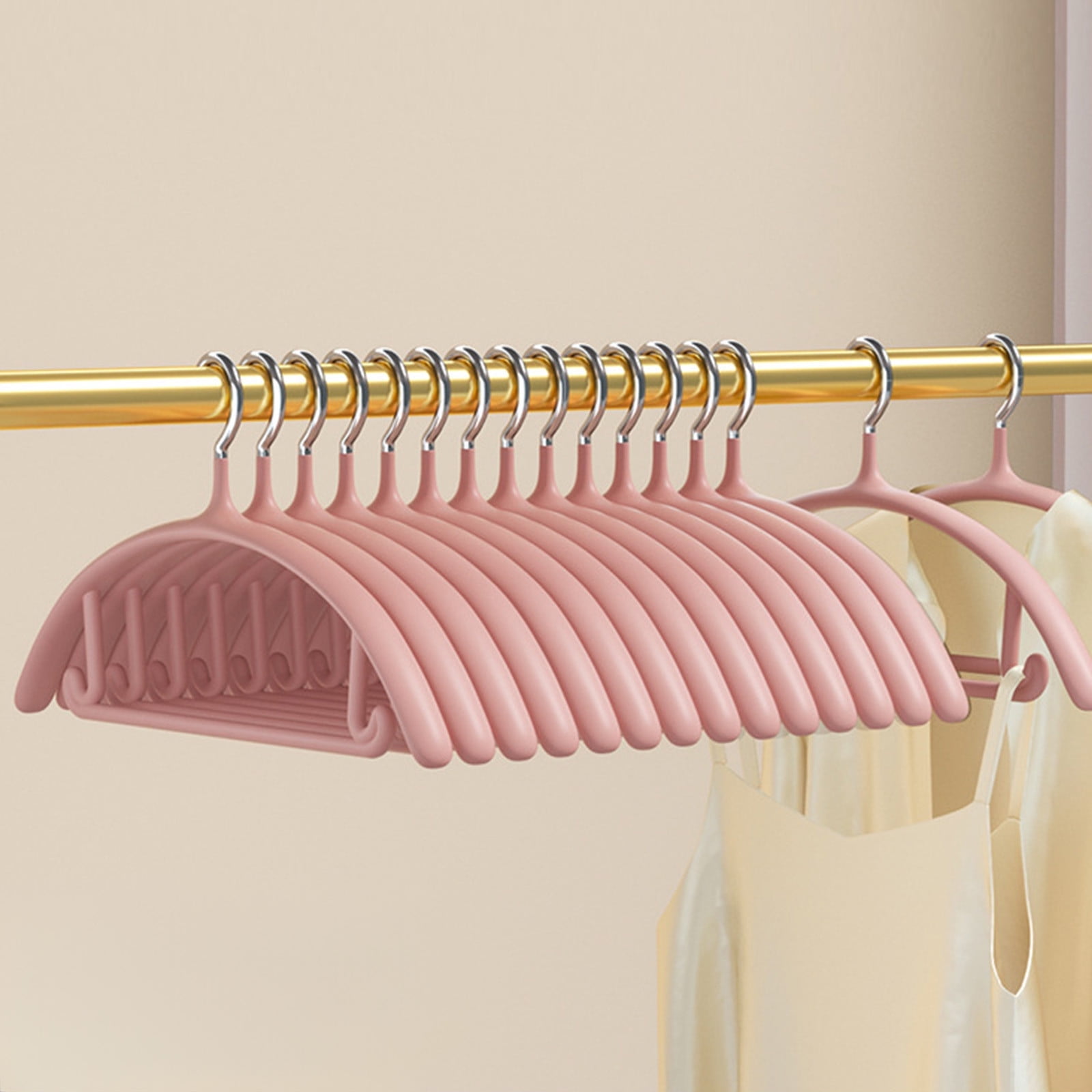 Premium Velvet Hangers, Heavyduty- Non Slip No Shoulder Bump Suit Hanger - Chrome Hooks,Space Saving Round Clothes Hanger for Coat,Sweater,Jackets,Pants,Household Silicone Clothes Hanger ( 10 Pack) Pink - Image 2