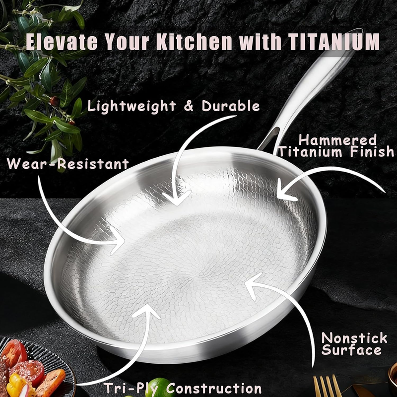 Titanium Pan,100% Non-toxic Titanium Pan,Non Stick Chemical-Free,Extreme Heat-Resistant & Lasts a Lifetime,Non-Stick Skillet for Home Use, Induction Cooktops And Gas Stoves for Omelettes Steaks 22cm - Image 5