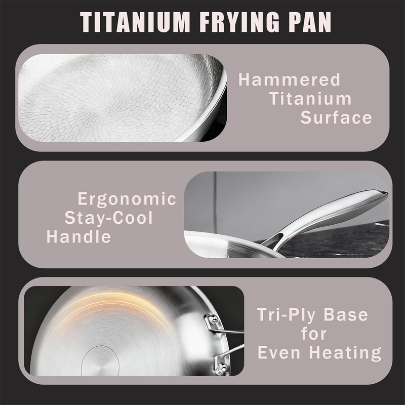Titanium Pan,100% Non-toxic Titanium Pan,Non Stick Chemical-Free,Extreme Heat-Resistant & Lasts a Lifetime,Non-Stick Skillet for Home Use, Induction Cooktops And Gas Stoves for Omelettes Steaks 28cm - Image 4