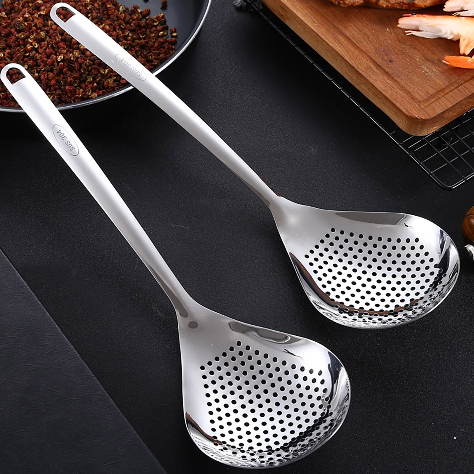 3 Pcs Skimmer Slotted Cooking Spoon,Kitchen Stainless Steel Slotted Spoon,13.97 Inch Skimmer Frying Spoon For Draining & Serving,Spoon With Holes,Slotted Spoons For Cooking,Kitchen Utensil,Silver - Image 3