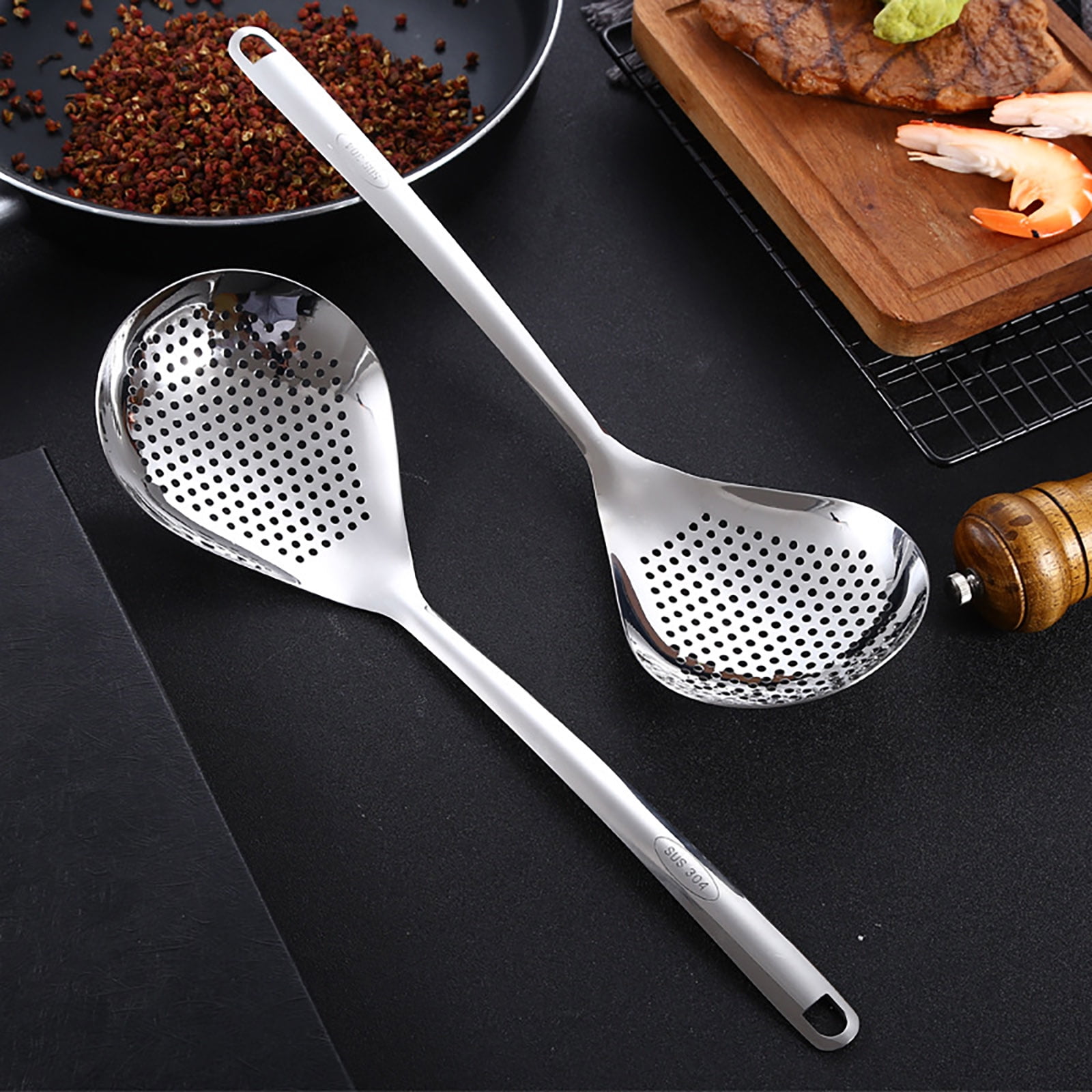 3 Pcs Skimmer Slotted Cooking Spoon,Kitchen Stainless Steel Slotted Spoon,13.97 Inch Skimmer Frying Spoon For Draining & Serving,Spoon With Holes,Slotted Spoons For Cooking,Kitchen Utensil,Silver - Image 4