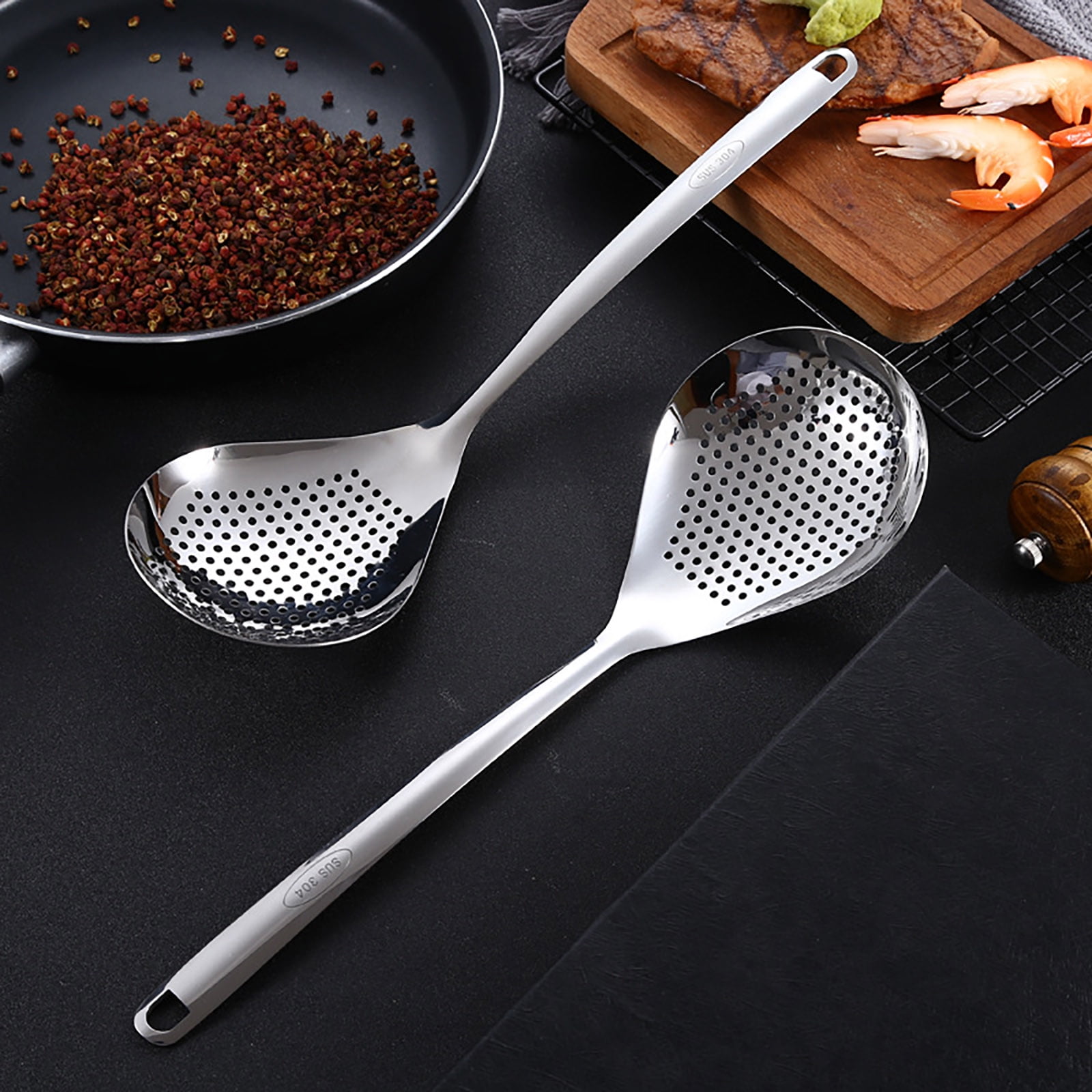 3 Pcs Skimmer Slotted Cooking Spoon,Kitchen Stainless Steel Slotted Spoon,13.97 Inch Skimmer Frying Spoon For Draining & Serving,Spoon With Holes,Slotted Spoons For Cooking,Kitchen Utensil,Silver - Image 5