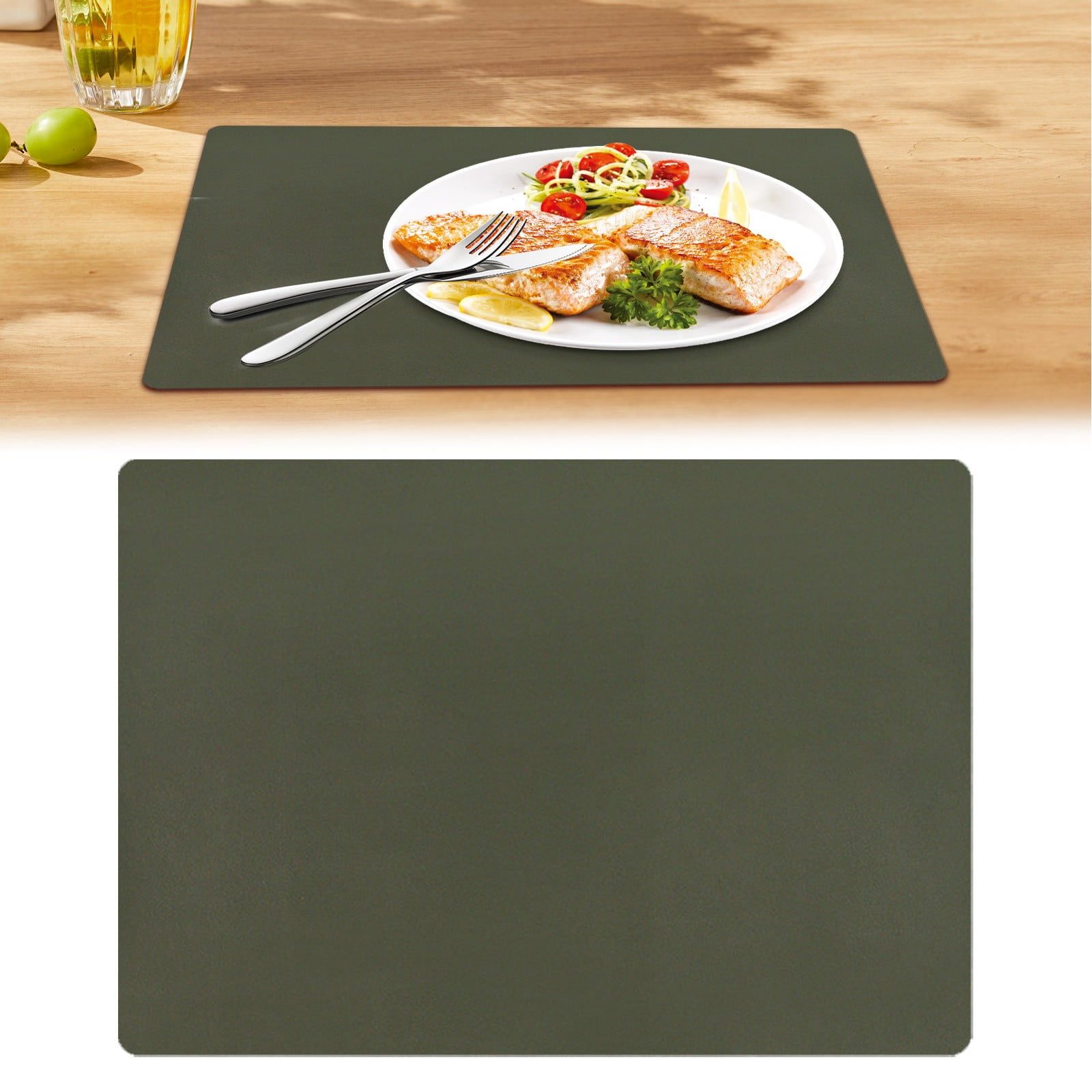 1 Pcs Placemats,Plastic Table Mats,16.93X11.81 Inch Rectangle Heat-Resistant Place Mat,Water-Proof Non-Slip Dining Table Mats,Wipeable Washable Placemats,Place Mats For Kitchen Table,Yellow Dark Green - Image 2