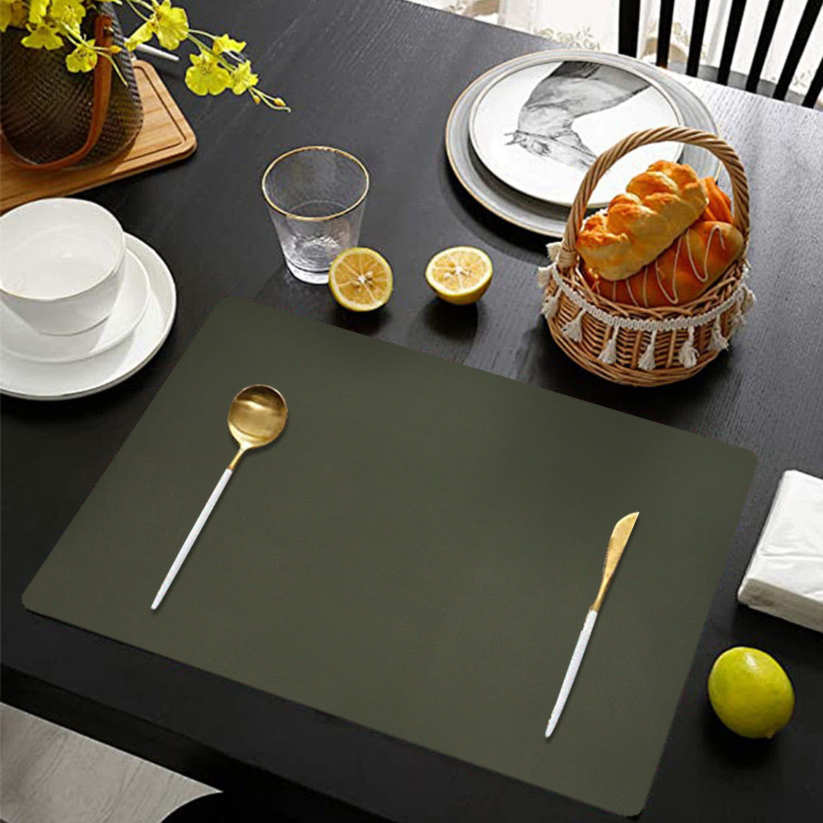 1 Pcs Placemats,Plastic Table Mats,16.93X11.81 Inch Rectangle Heat-Resistant Place Mat,Water-Proof Non-Slip Dining Table Mats,Wipeable Washable Placemats,Place Mats For Kitchen Table,Yellow Purple - Image 4