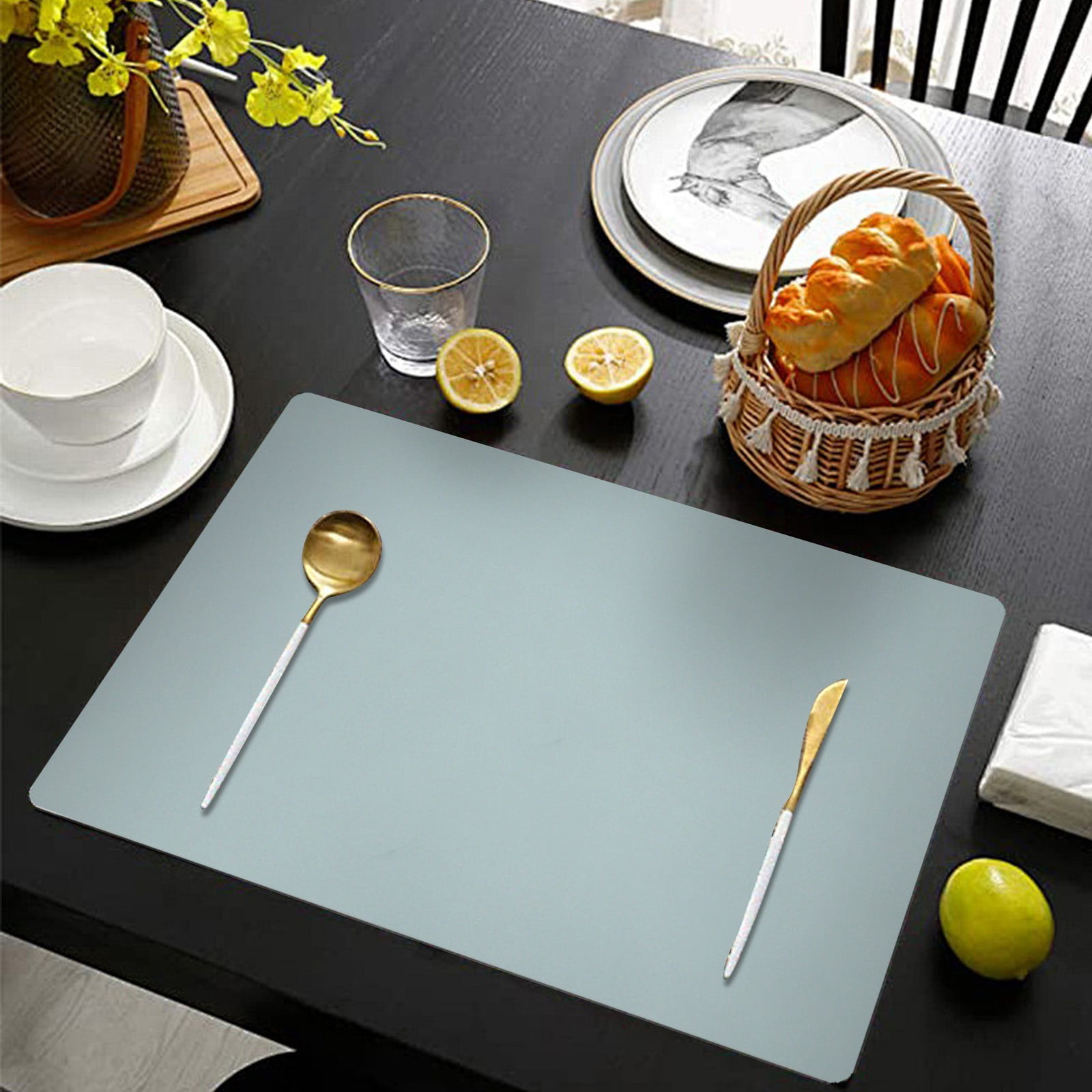 1 Pcs Placemats,Plastic Table Mats,16.93X11.81 Inch Rectangle Heat-Resistant Place Mat,Water-Proof Non-Slip Dining Table Mats,Wipeable Washable Placemats,Place Mats For Kitchen Table,Yellow Purple - Image 5