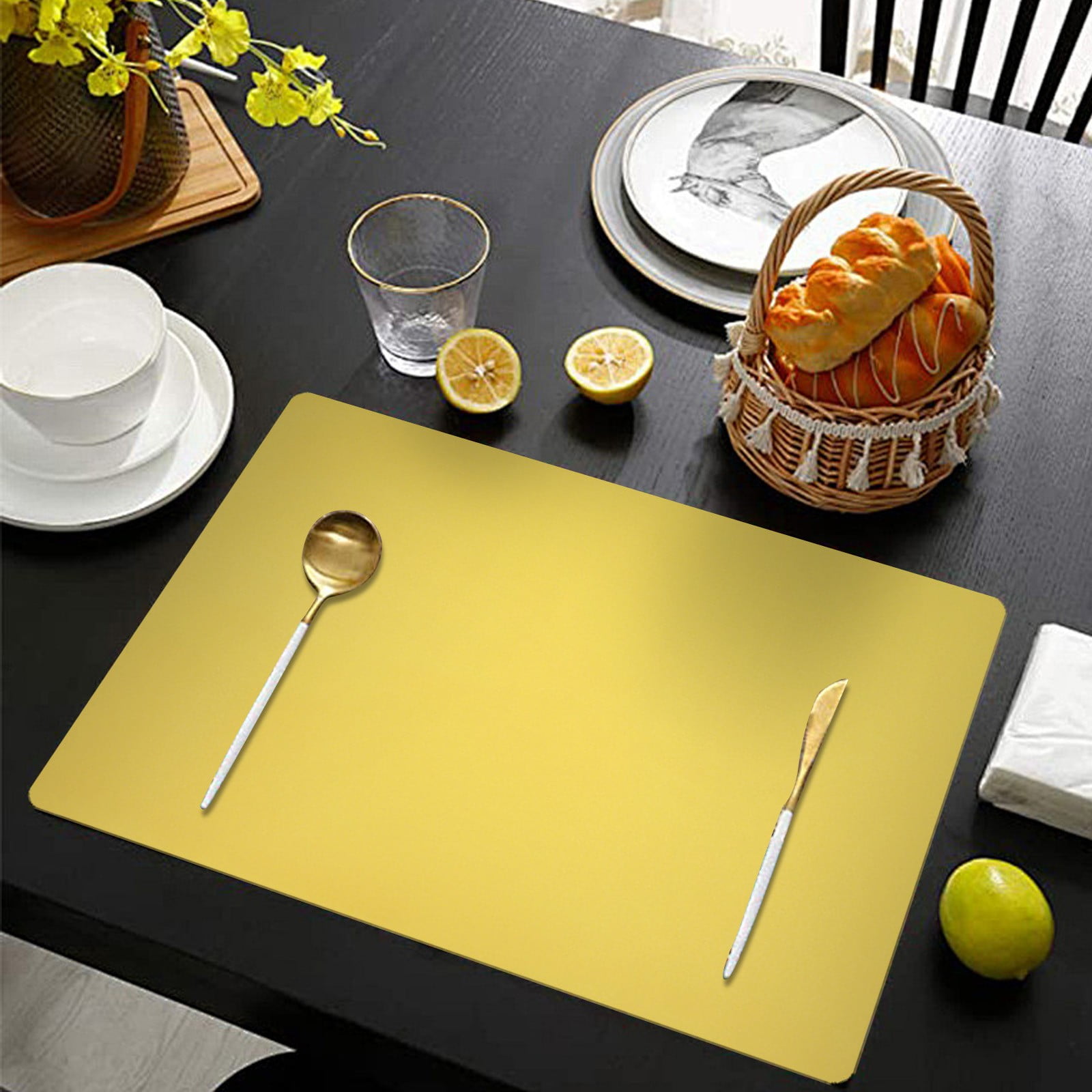 1 Pcs Placemats,Plastic Table Mats,16.93X11.81 Inch Rectangle Heat-Resistant Place Mat,Water-Proof Non-Slip Dining Table Mats,Wipeable Washable Placemats,Place Mats For Kitchen Table,Yellow Purple - Image 6