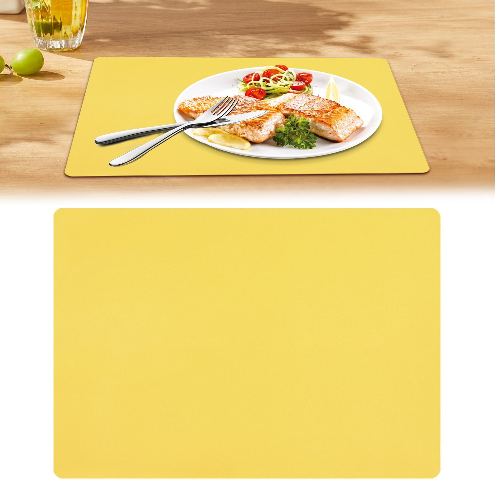 1 Pcs Placemats,Plastic Table Mats,16.93X11.81 Inch Rectangle Heat-Resistant Place Mat,Water-Proof Non-Slip Dining Table Mats,Wipeable Washable Placemats,Place Mats For Kitchen Table Yellow - Image 2