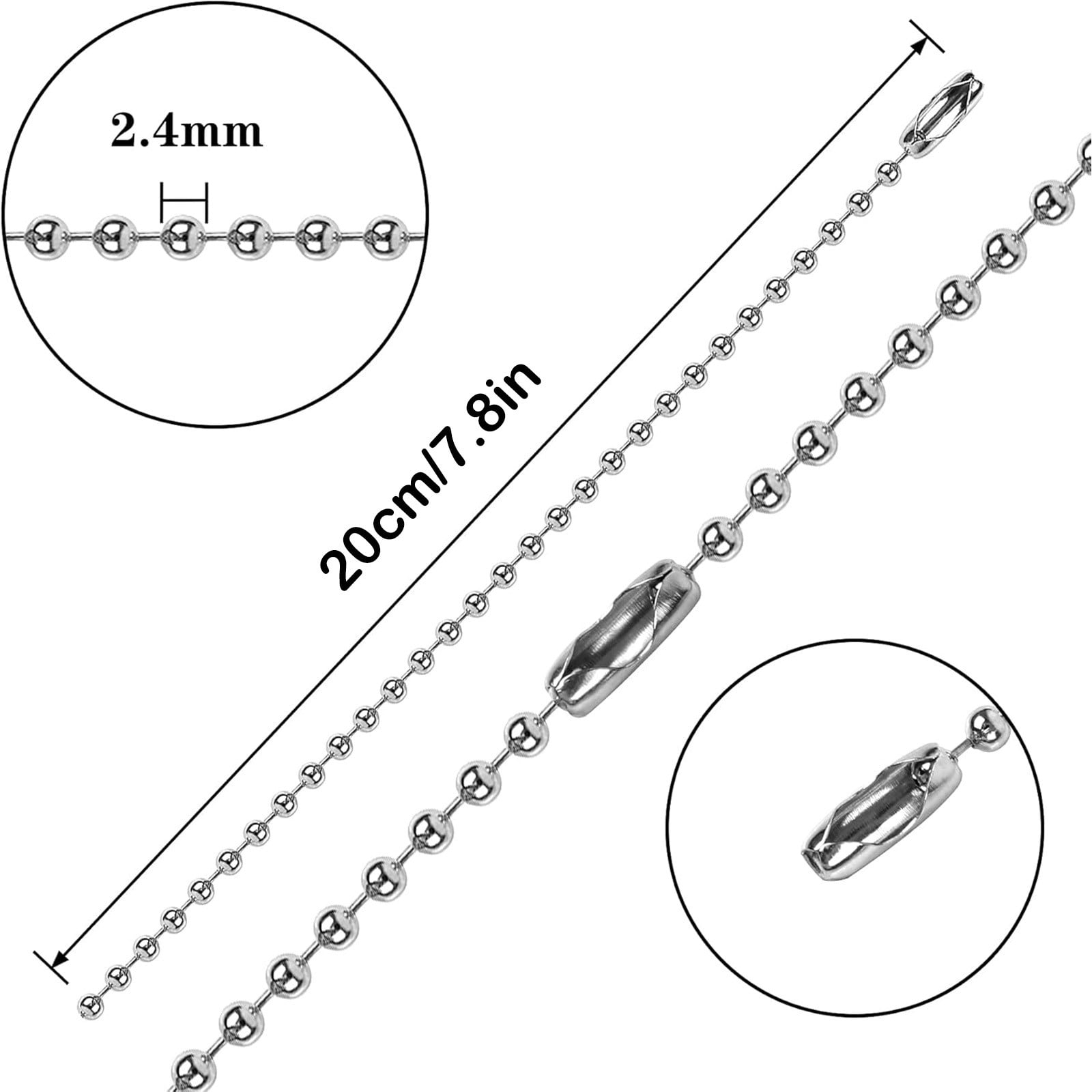 Dog Tag Chain Ball Chain Necklace Bulk, Military Blank Dog Tag Necklace for Men, Beaded Necklace Chains for Jewelry Making DIY Crafts,Silver Nickel Plated Metal 2.4mm Ball Bead Chain(100-Pack ) C - Image 3