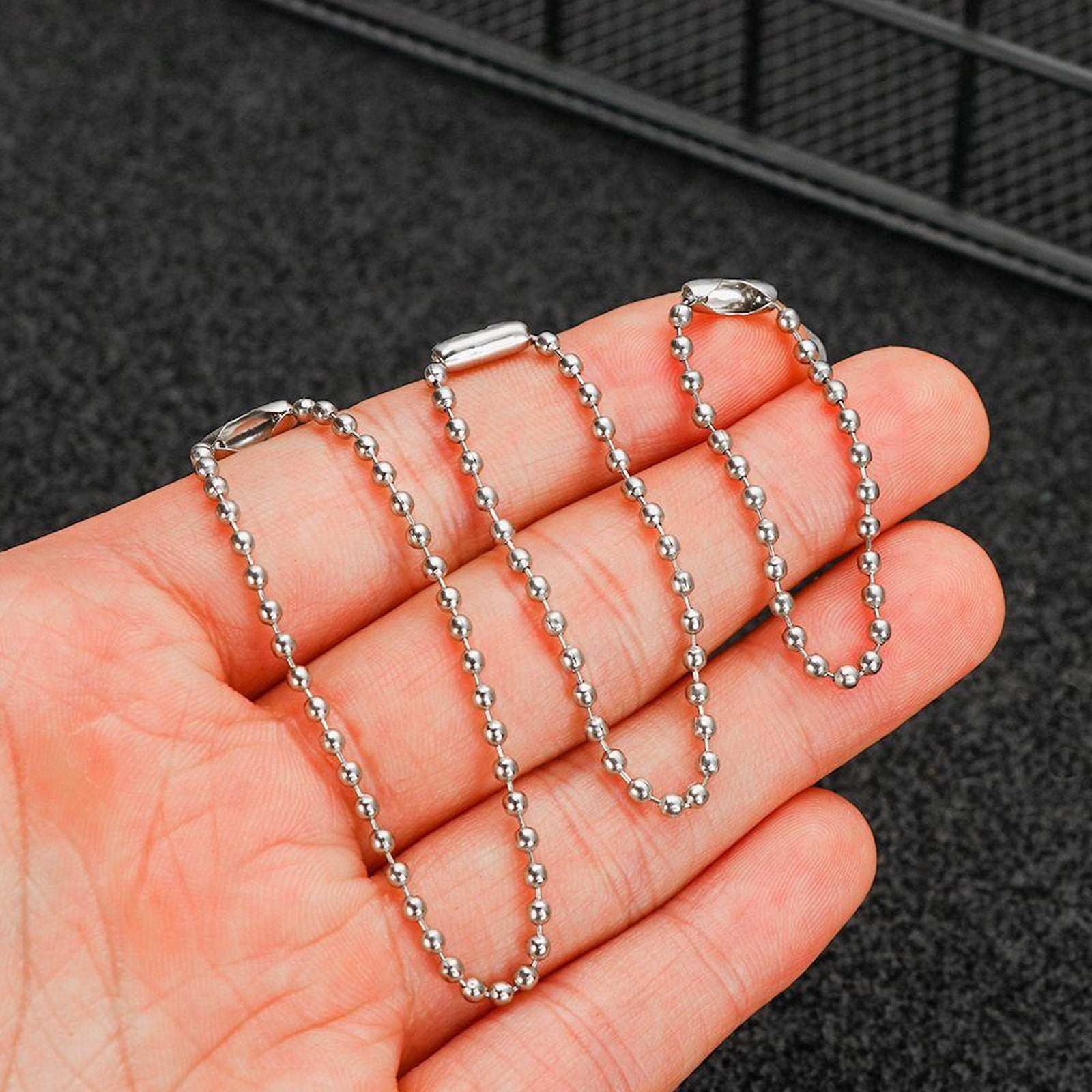 Dog Tag Chain Ball Chain Necklace Bulk, Military Blank Dog Tag Necklace for Men, Beaded Necklace Chains for Jewelry Making DIY Crafts,Silver Nickel Plated Metal 2.4mm Ball Bead Chain(100-Pack ) D - Image 6