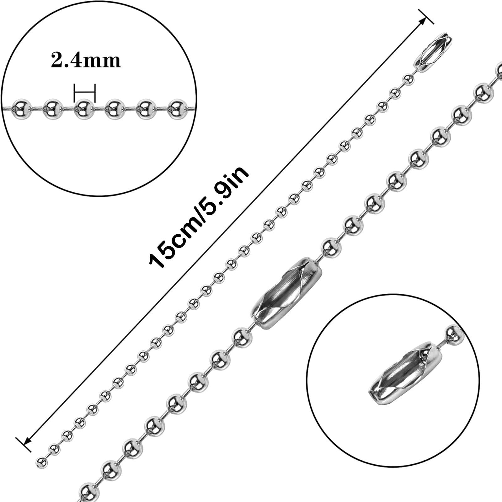 Dog Tag Chain Ball Chain Necklace Bulk, Military Blank Dog Tag Necklace for Men, Beaded Necklace Chains for Jewelry Making DIY Crafts,Silver Nickel Plated Metal 2.4mm Ball Bead Chain(100-Pack ) Silver - Image 3