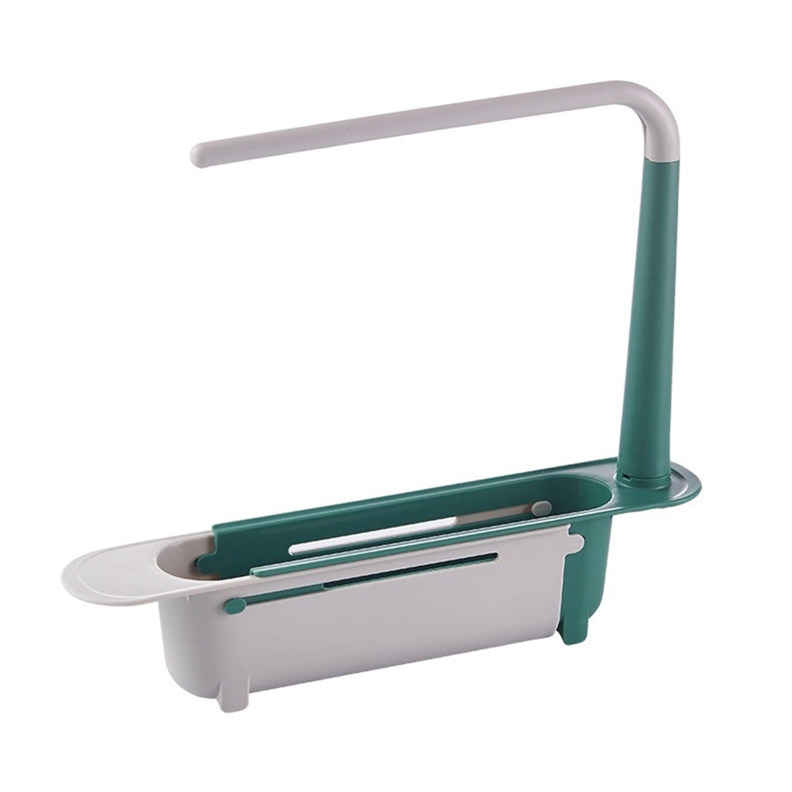 1 Pcs Telescopic Kitchen Over Sink Organizer With Towel Hanger,Expandable Dish Caddy Drying Rack,Drain Basket Tray Caddy,Adjustable Length Colander Rack Sponge Holder Storage Tray,Green Yellow - Image 3