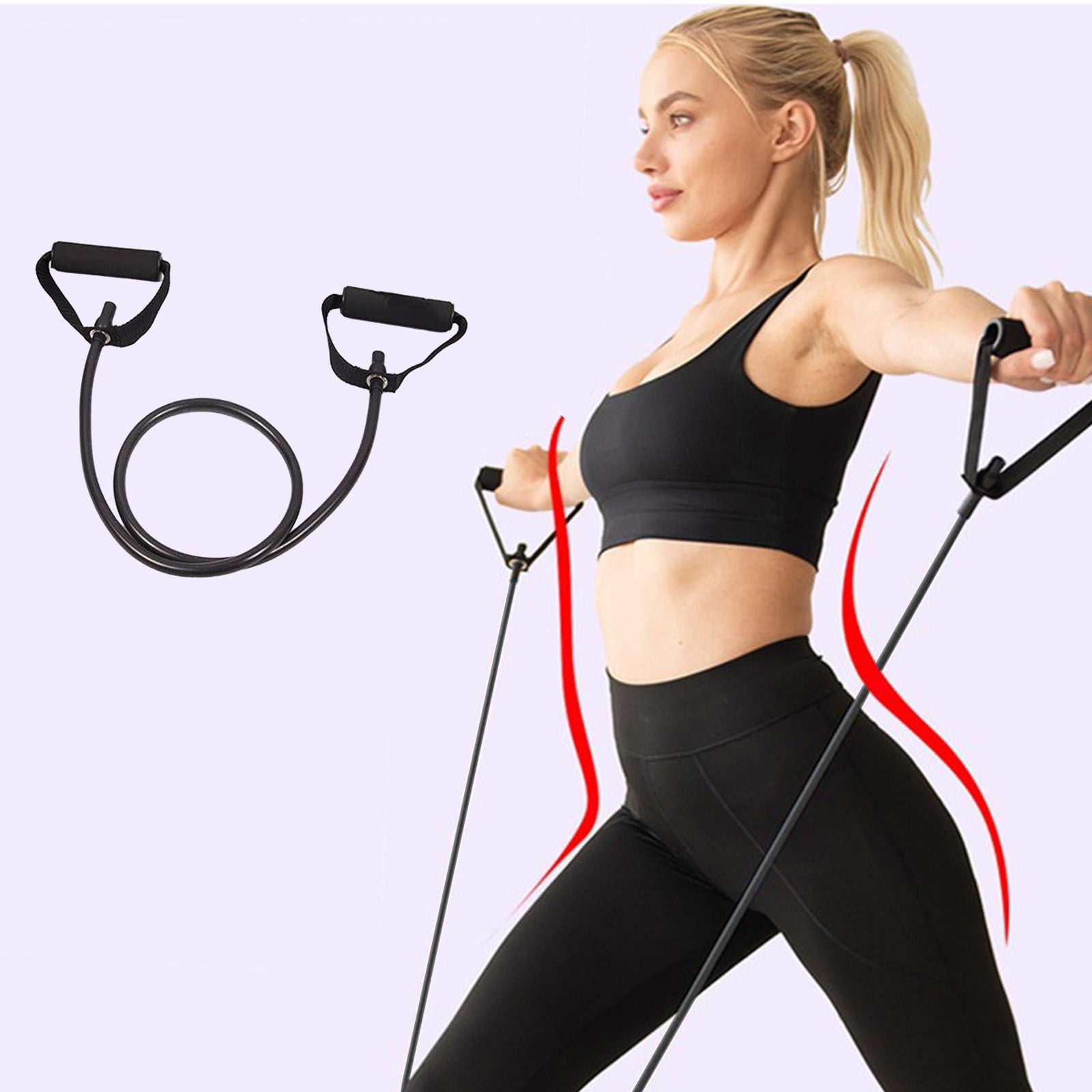 Resistance Bands with Handles, Exercise Bands with Handles, Single Resistance Bands for Resistance Training, Physical Therapy,Home Workouts, Fitness, Pilates,Shoulder And Neck Stretching Equipment Black - Image 2