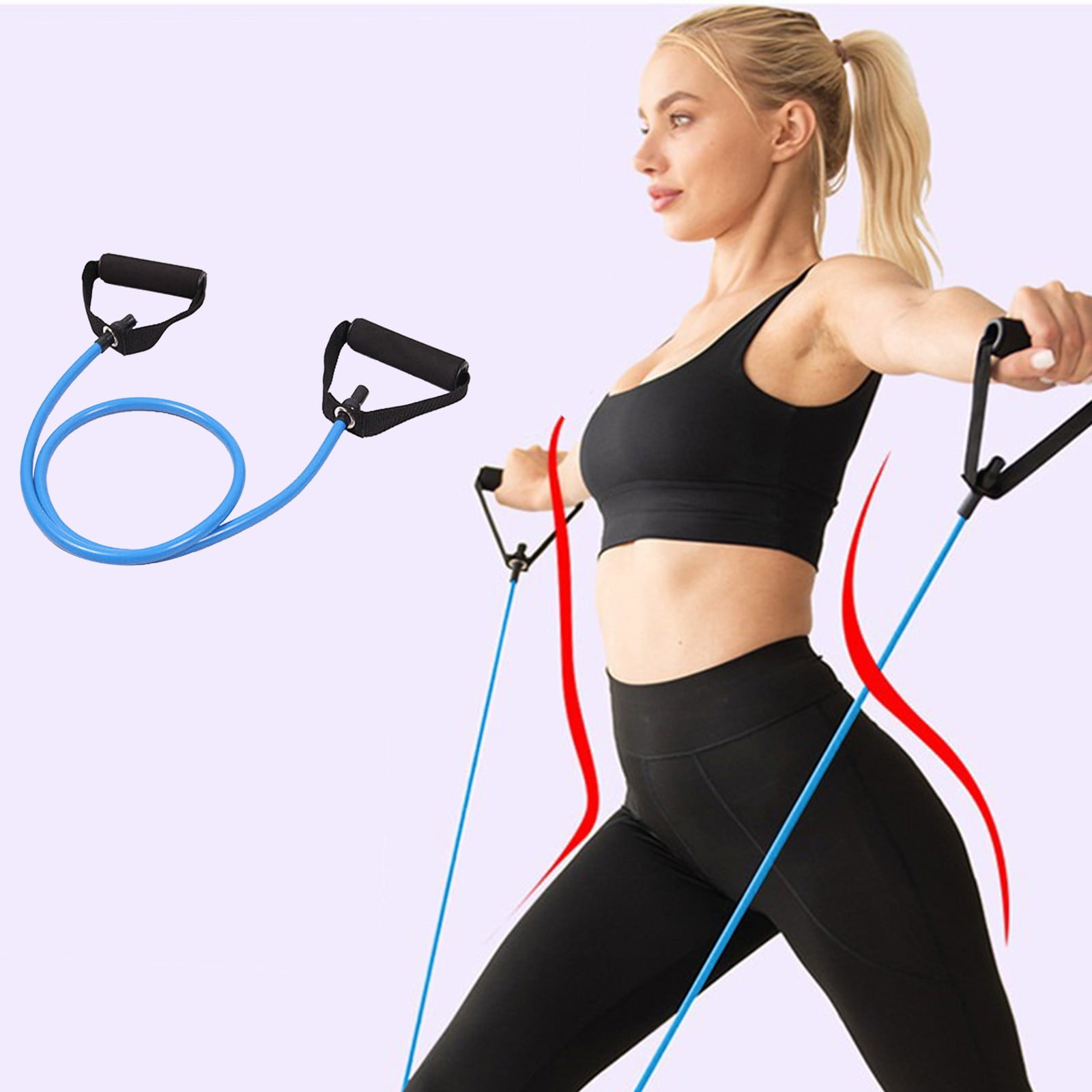 Resistance Bands with Handles, Exercise Bands with Handles, Single Resistance Bands for Resistance Training, Physical Therapy,Home Workouts, Fitness, Pilates,Shoulder And Neck Stretching Equipment Blue - Image 2