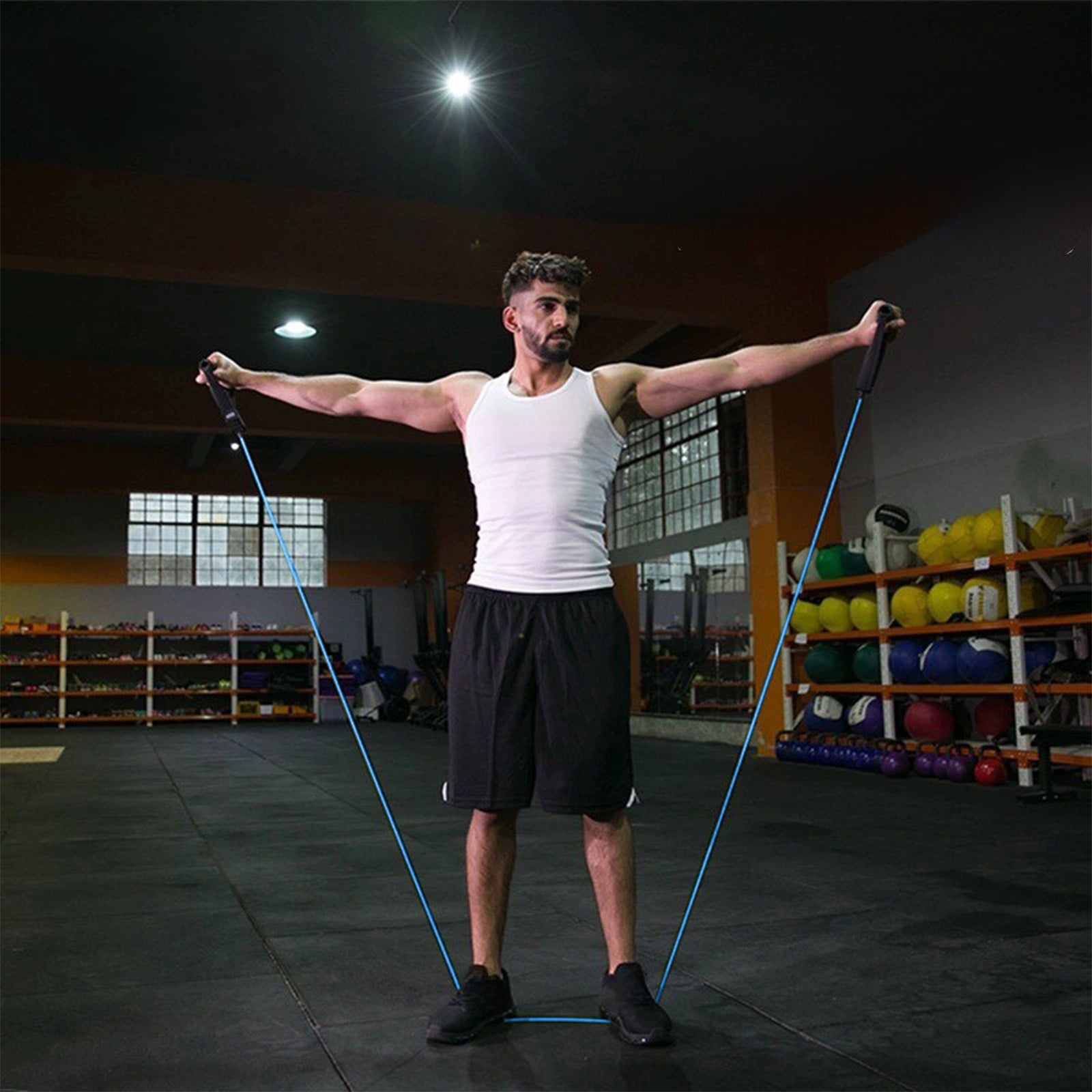 Resistance Bands with Handles, Exercise Bands with Handles, Single Resistance Bands for Resistance Training, Physical Therapy,Home Workouts, Fitness, Pilates,Shoulder And Neck Stretching Equipment Blue - Image 5