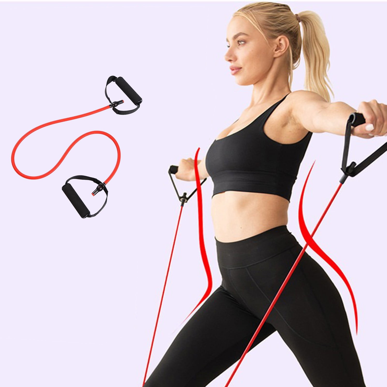 Resistance Bands with Handles, Exercise Bands with Handles, Single Resistance Bands for Resistance Training, Physical Therapy,Home Workouts, Fitness, Pilates,Shoulder And Neck Stretching Equipment Red - Image 2