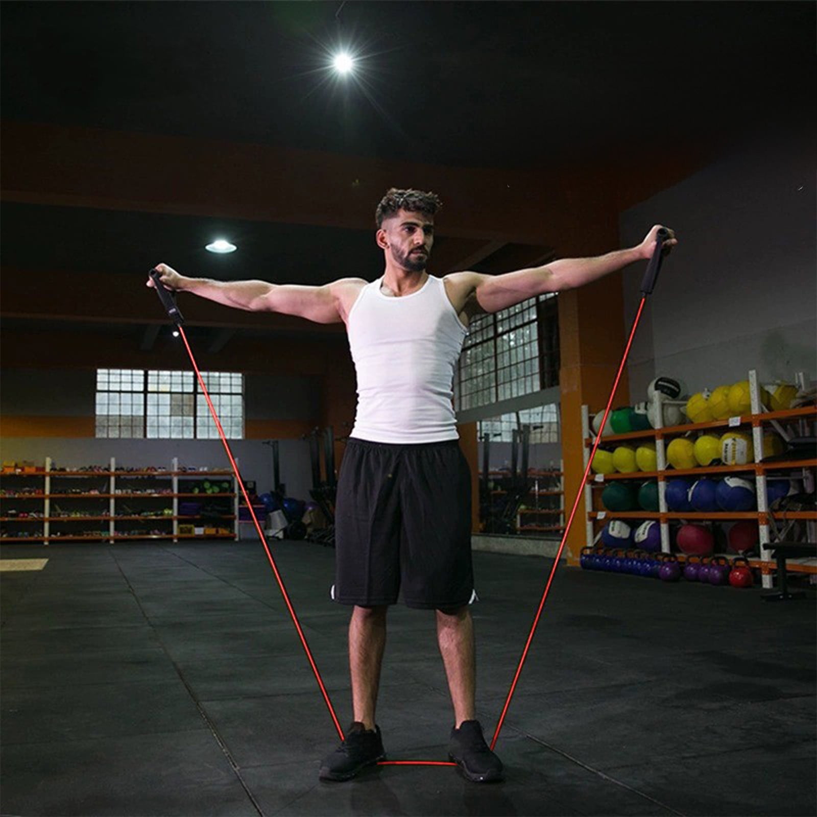 Resistance Bands with Handles, Exercise Bands with Handles, Single Resistance Bands for Resistance Training, Physical Therapy,Home Workouts, Fitness, Pilates,Shoulder And Neck Stretching Equipment Red - Image 5