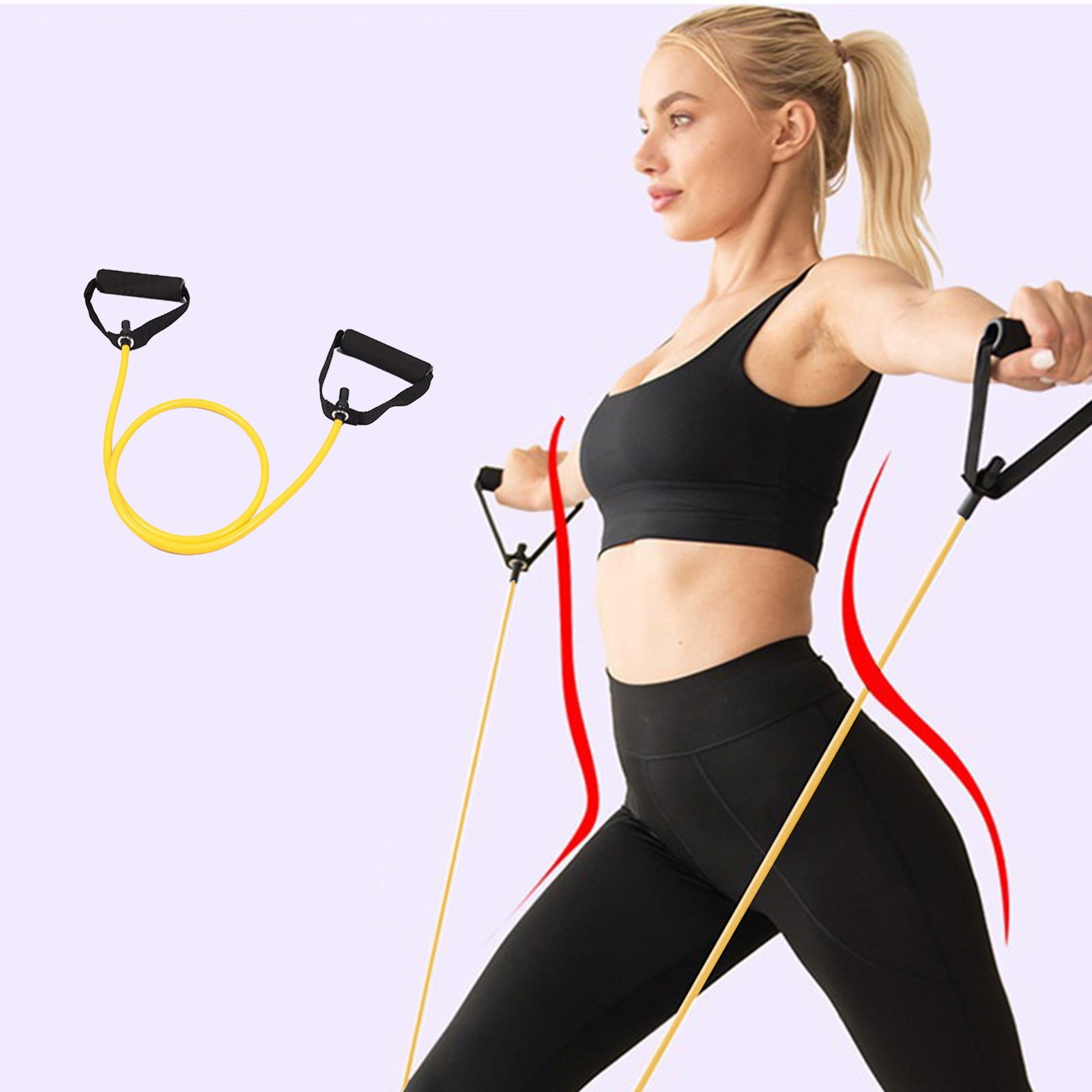 Resistance Bands with Handles, Exercise Bands with Handles, Single Resistance Bands for Resistance Training, Physical Therapy,Home Workouts, Fitness, Pilates,Shoulder And Neck Stretching Equipment Yellow - Image 2