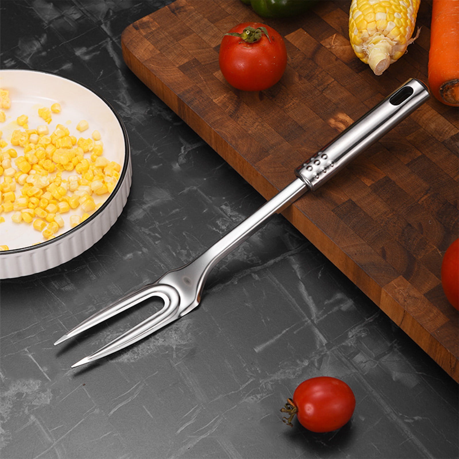 13-Inch Two Pronged Steak Fork Made of 304 Stainless Steel，Heavy Duty for Carving and Serving Meat，Comfortable Long Handle for Grilling and BBQ，Elegant Addition to Kitchen Utensils. - Image 2