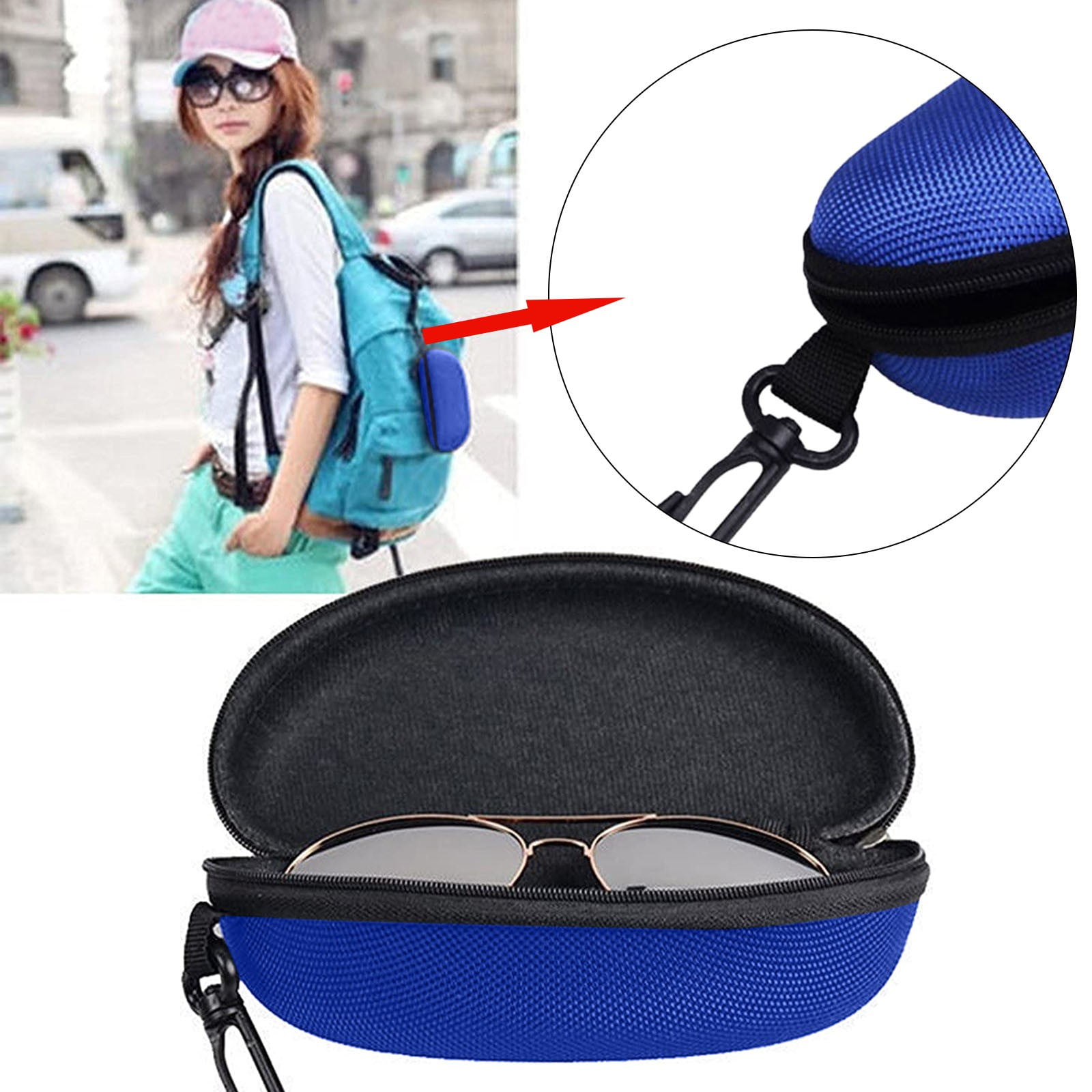 1 Pcs Eyeglass Sunglasses Cases,Sunglasses Case,Portable Travel Zipper Eyeglasses Frame,Glasses Case Hook For Mens And Womens,Portable Eyeglasses Case With Zipper,Hard Sunglasses Case,Black Blue - Image 5