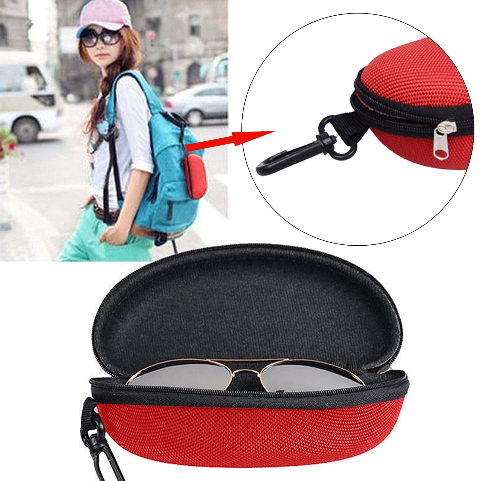 1 Pcs Eyeglass Sunglasses Cases,Sunglasses Case,Portable Travel Zipper Eyeglasses Frame,Glasses Case Hook For Mens And Womens,Portable Eyeglasses Case With Zipper,Hard Sunglasses Case,Black Red - Image 2