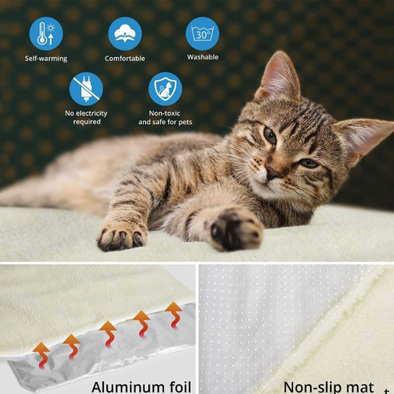 Self Warming Cat Dog Bed with Heat Storage Aluminum Foil,Machine Washable Pet Mat for Indoor Outdoor Use,No Electricity Needed for Cozy Warmth,Suitable for Pets Up to 25 Pounds - Image 5