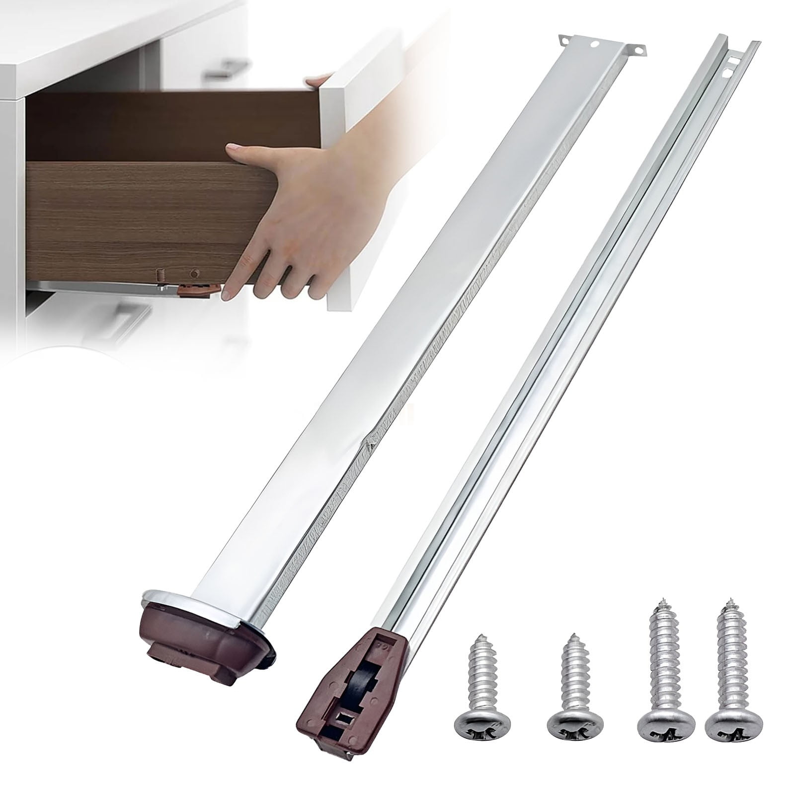 Drawer Metal Slides,Drawer Slides Center Track for Rails Kit,15 Inch Drawer Metal Slides with Stop and Roller,Replacement for Dresser Nightstand Wardrobe Cabinet Drawer Tracks and Rails Kits(Silver) Silver - Image 2