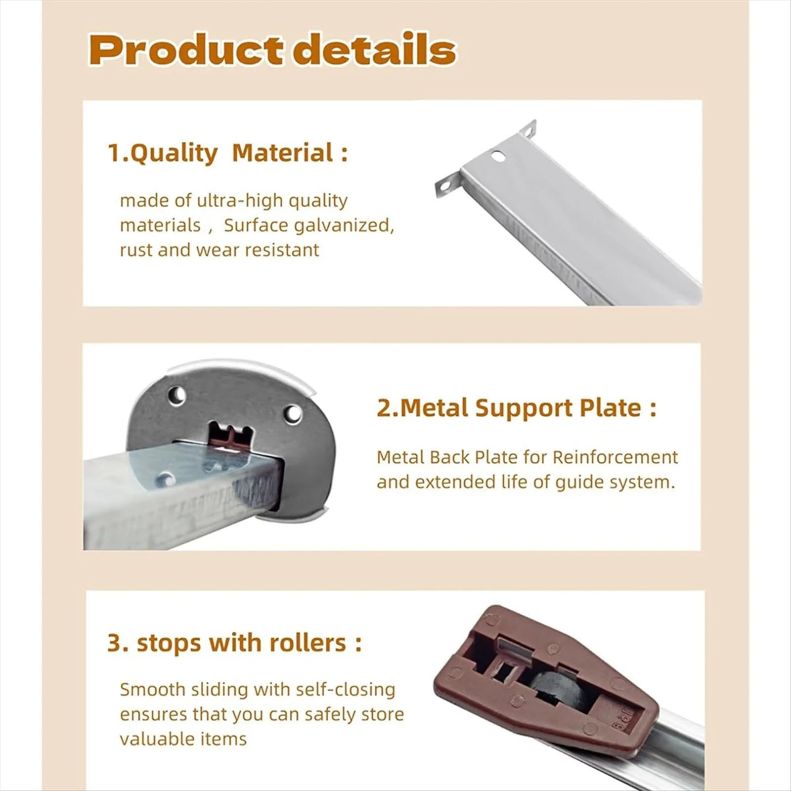 Drawer Metal Slides,Drawer Slides Center Track for Rails Kit,15 Inch Drawer Metal Slides with Stop and Roller,Replacement for Dresser Nightstand Wardrobe Cabinet Drawer Tracks and Rails Kits(Silver) Silver - Image 5