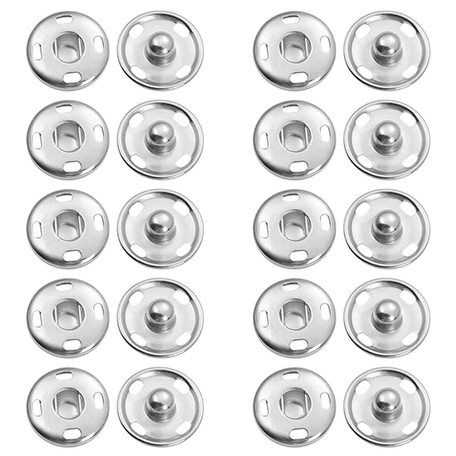 Snap Buttons for Clothes, Heavy Duty Metal Snaps for Fabric, 15mm Metal Sewing Snaps, Press Studs for Sewing Clothes Jeans Handbag DIY Craft Projects (Silver/10 Sets) 0.59 Inches 0.59